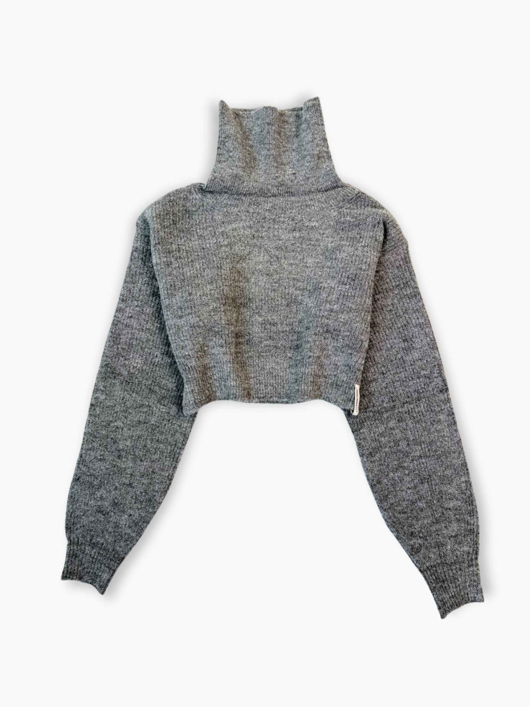 Maglia grigia rasata Hinnominate a collo alto con etichetta e taglio corto
