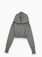 Short Melange Grey Sweater With Hood and Embroidery -  | Qlhype