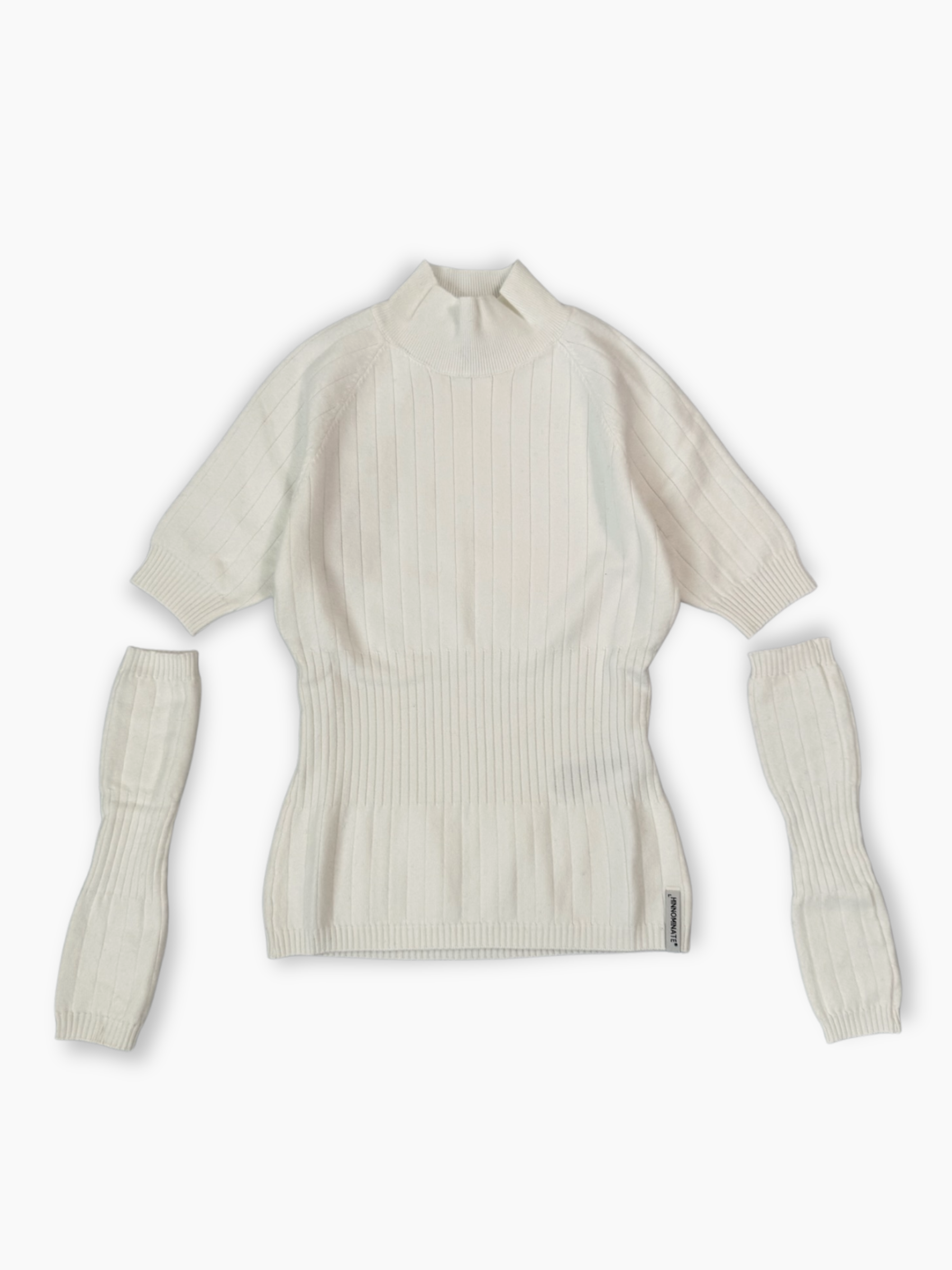 Maglia bianca Hinnominate in costina con collo alto e manicotti rimovibili