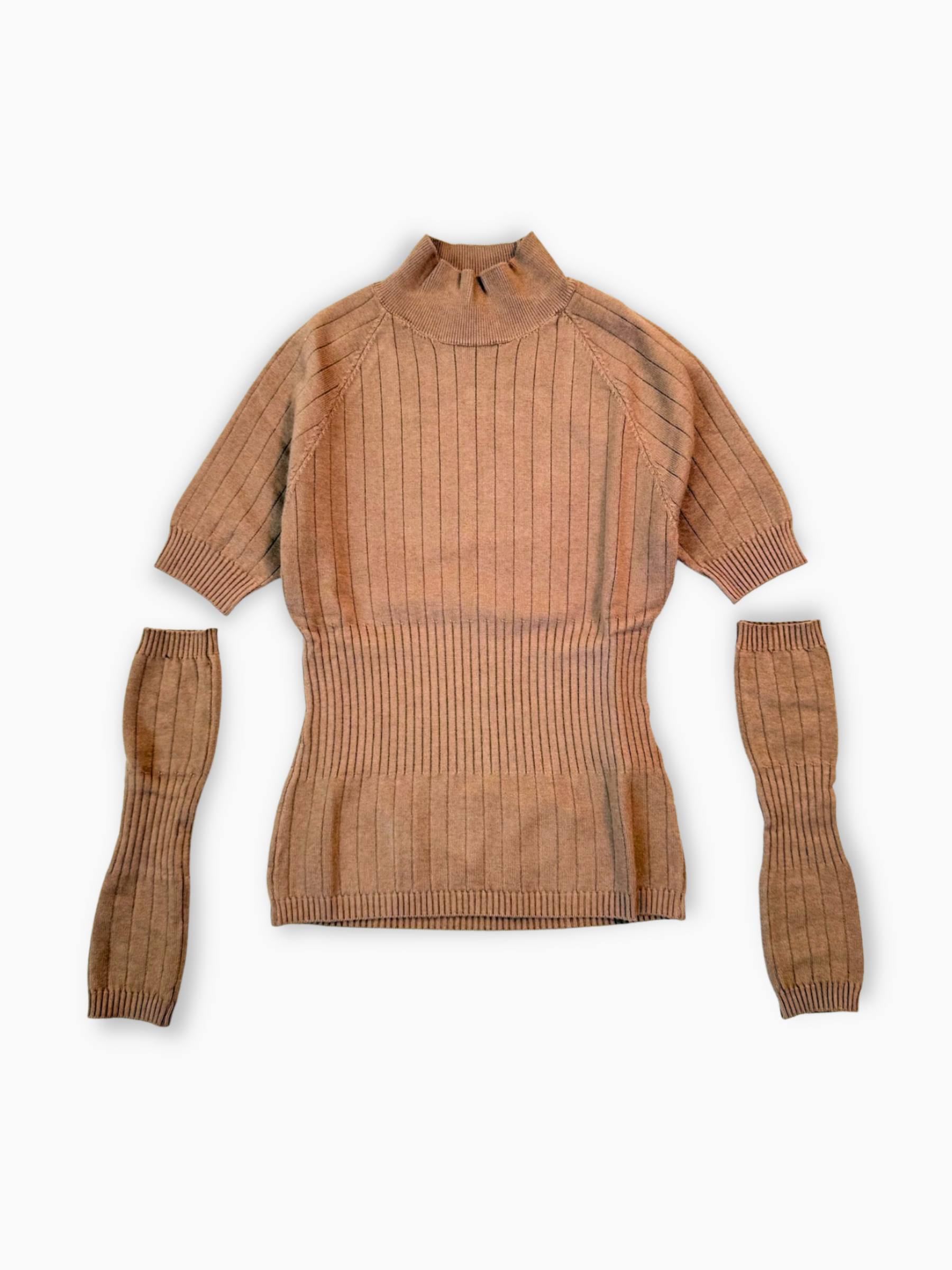 Maglia tortora Hinnominate in costina con collo alto e manicotti rimovibili