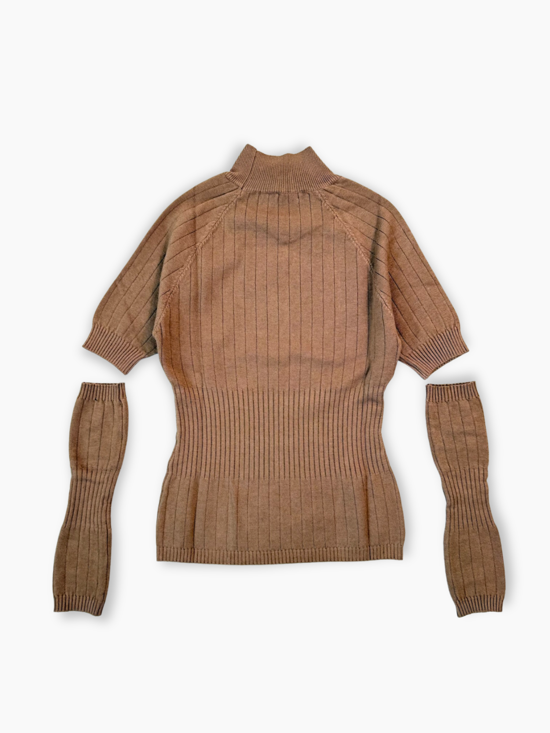 Maglia tortora Hinnominate in costina con collo alto e manicotti rimovibili