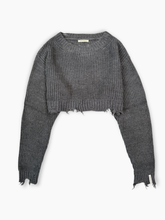 Gray Crop Top With Tears -  | dBlank