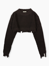 Brown Crop Top With Tears -  | dBlank