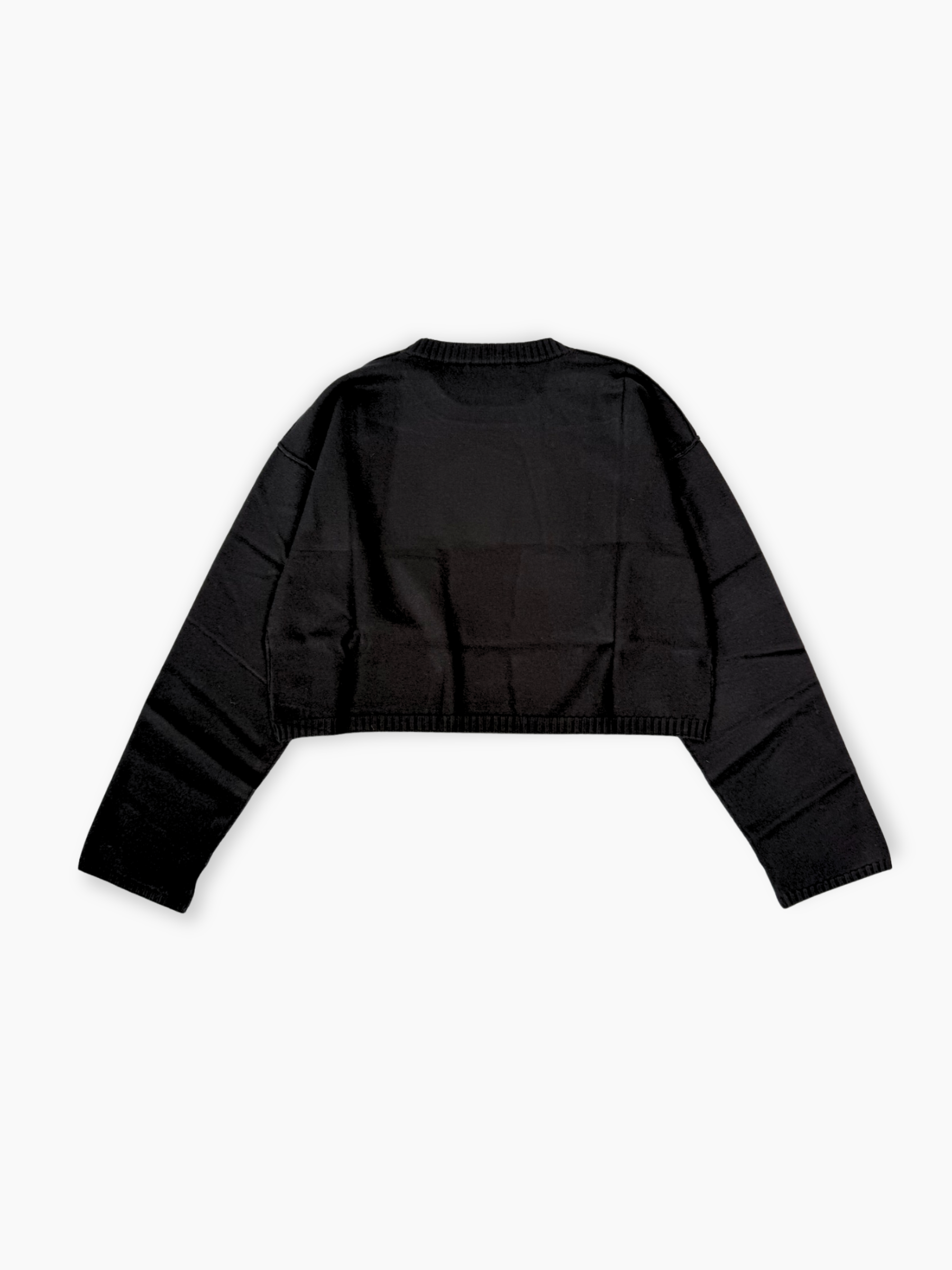 Maglia cropped nera Hinnominate con stampa flock tono su tono vista frontale