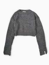 Cropped Cable Knit Sweater in Melange Grey -  | dBlank
