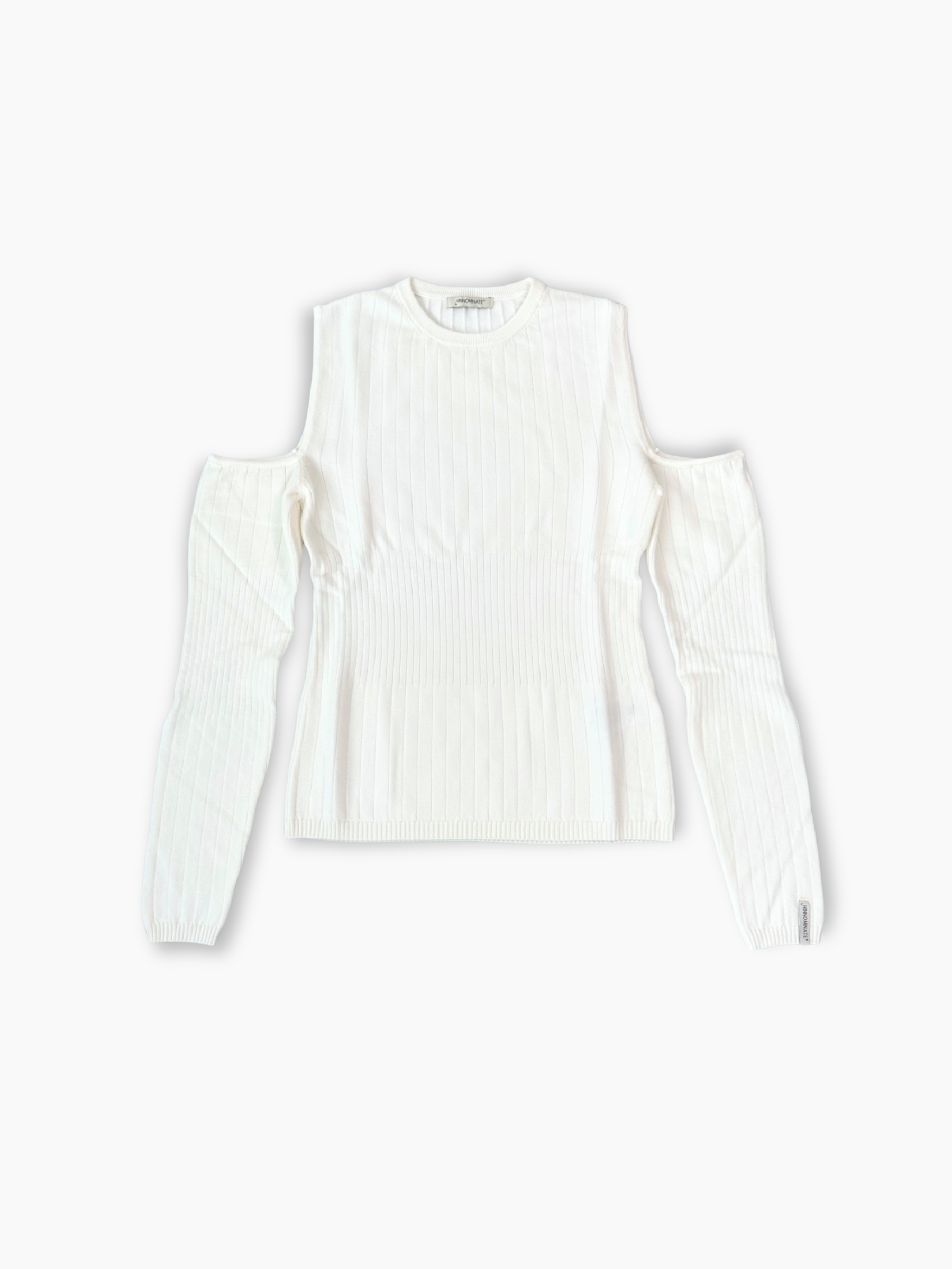 Maglia bianca a costine Hinnominate con spalle scoperte e dettaglio logo