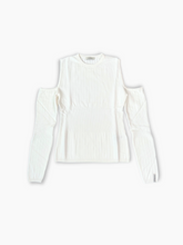 White Ribbed Cut-Out Sweater -  | dBlank