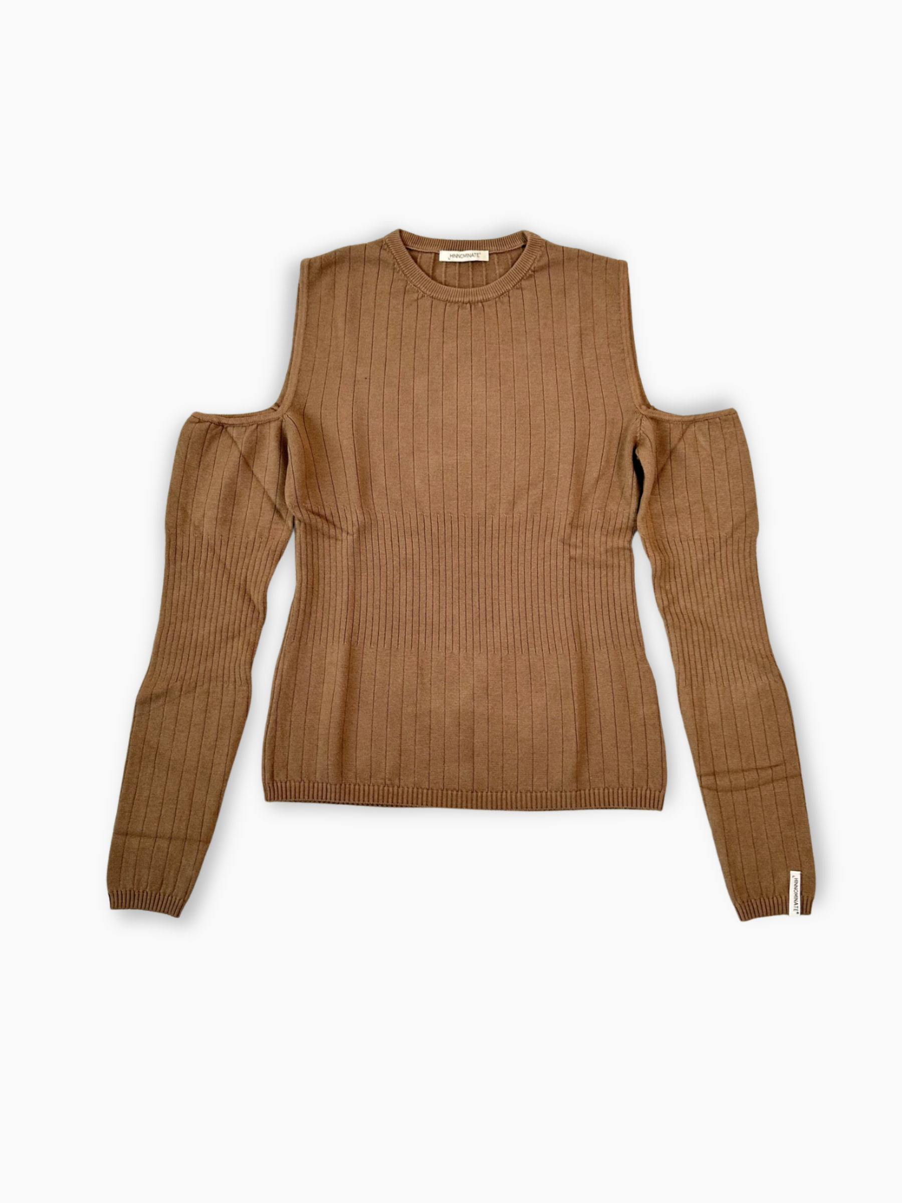 Maglia tortora a costine Hinnominate con spalle scoperte e dettaglio logo