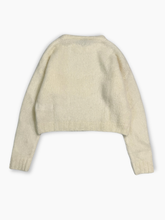 White Cropped Crew Neck Mohair Sweater -  | dBlank