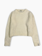 White Cropped Crew Neck Mohair Sweater -  | dBlank