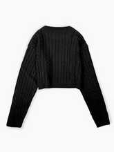 Black Crew Neck Cable Knit Sweater -  | dBlank