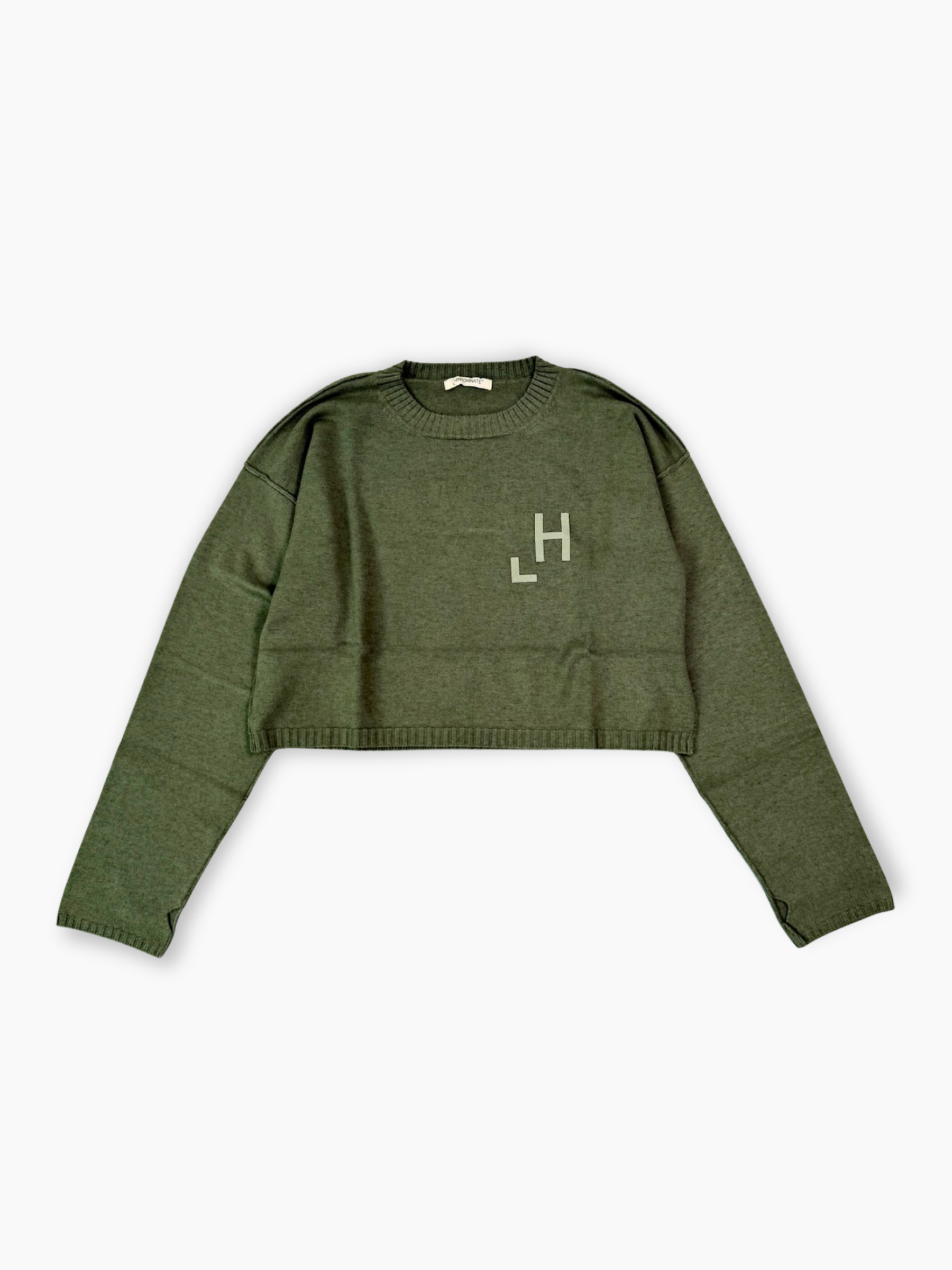 Maglia verde cropped Hinnominate con girocollo e stampa flock LH sul petto