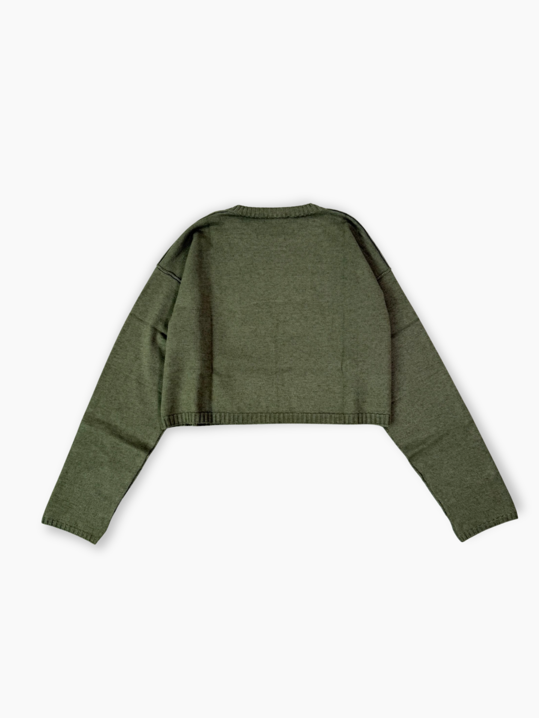 Maglia verde cropped Hinnominate con girocollo e stampa flock LH sul petto