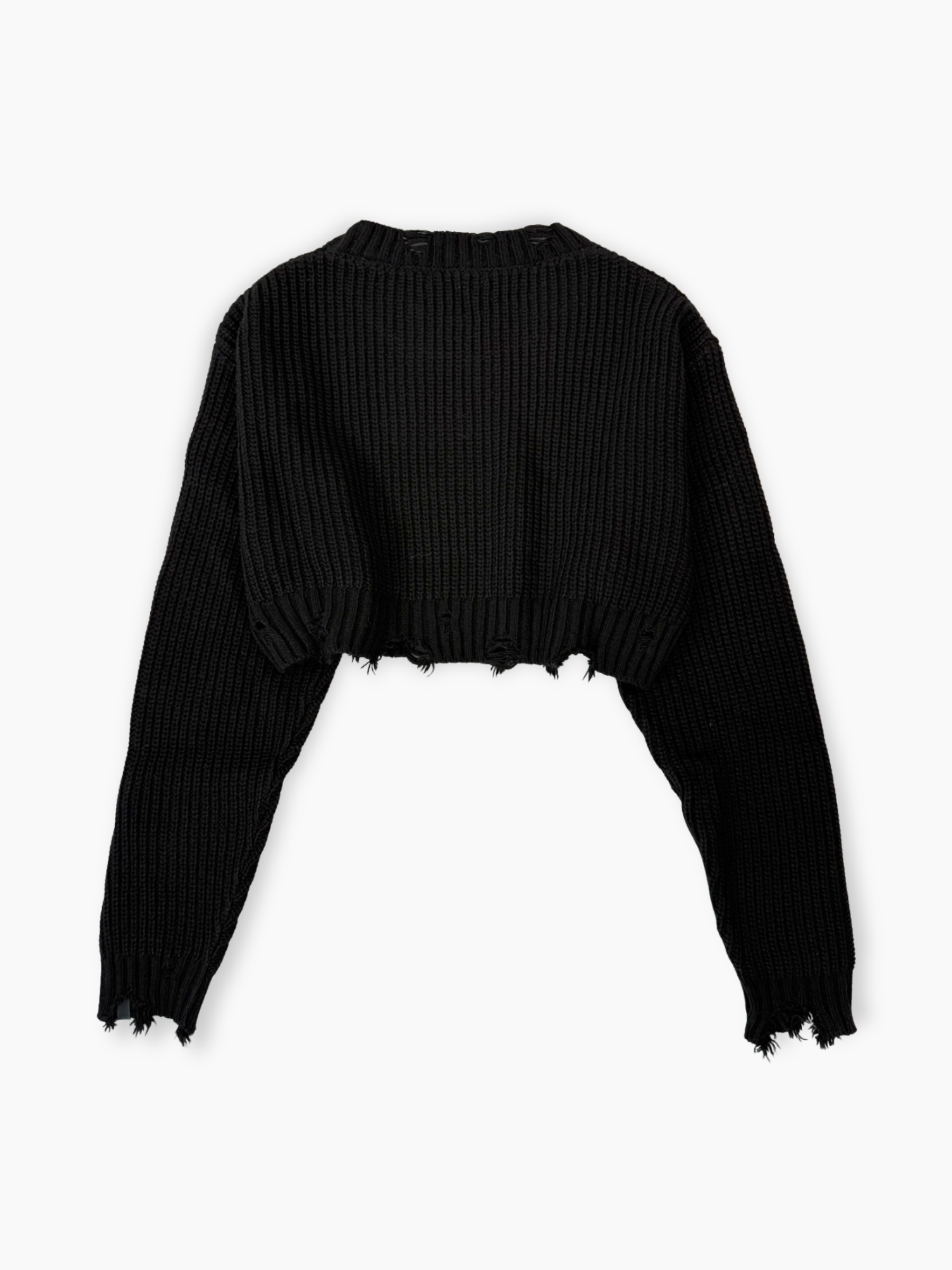 Maglia nera cropped in maglia con dettagli effetto destroyed vista retro
