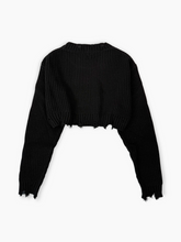 Black Destroyed Effect Knit Sweater -  | dBlank