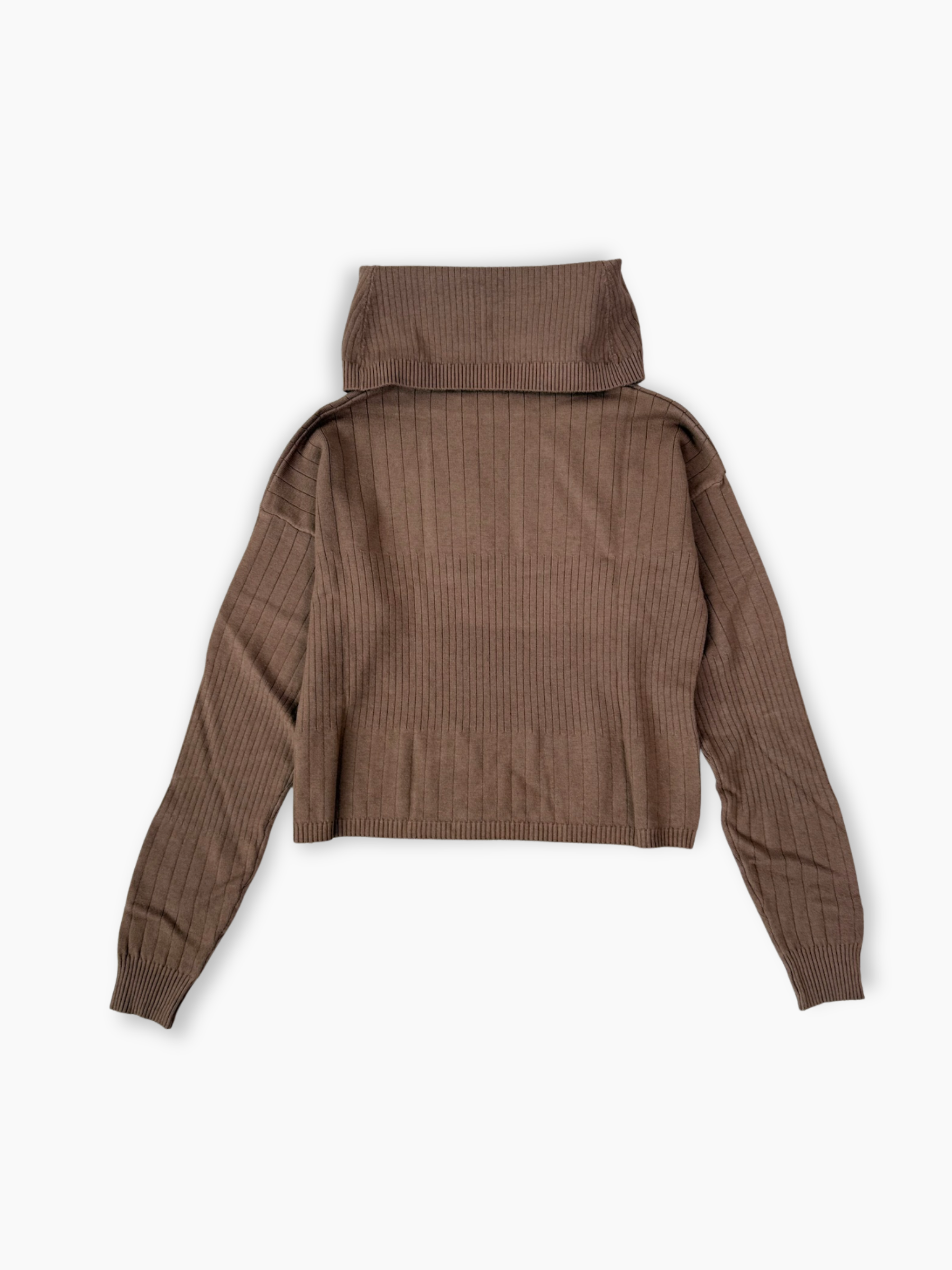Maglia tortora a costine con collo alto