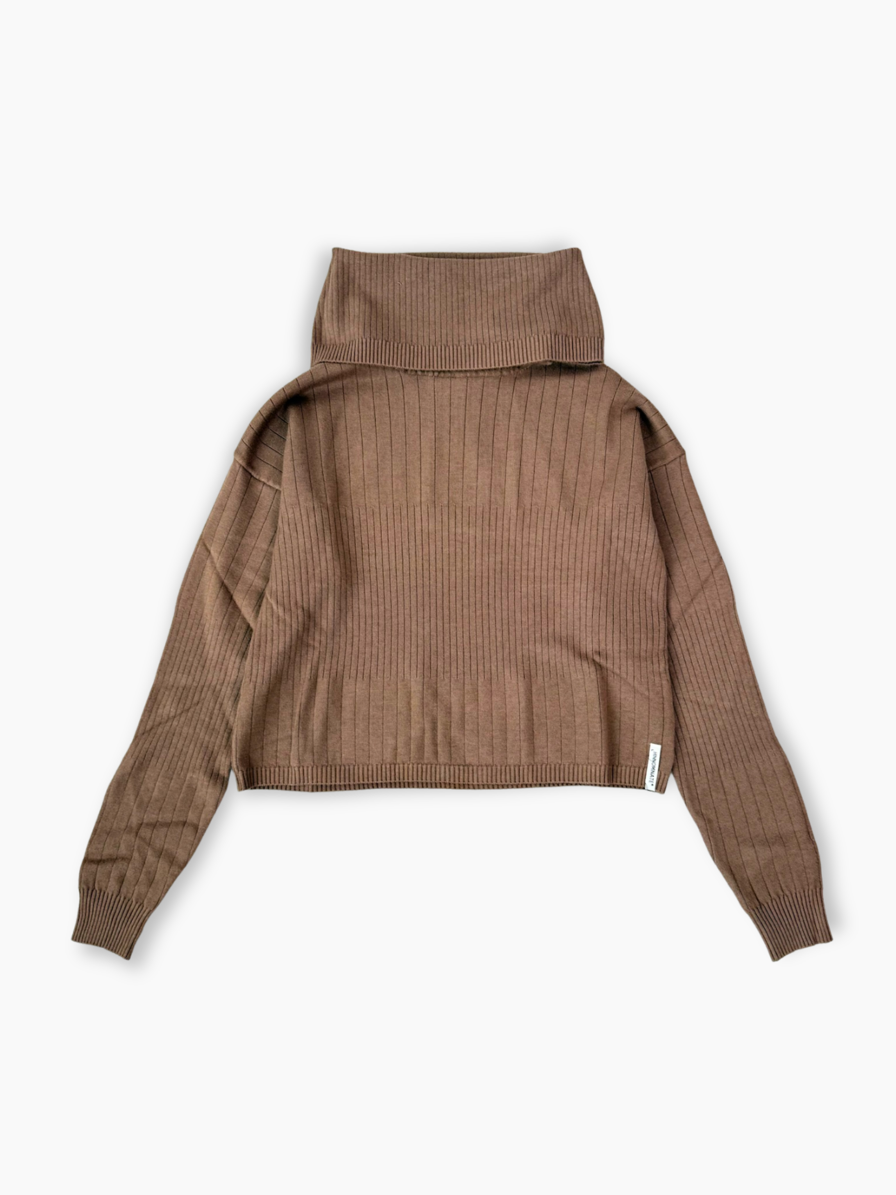 Maglia tortora a costine con collo alto