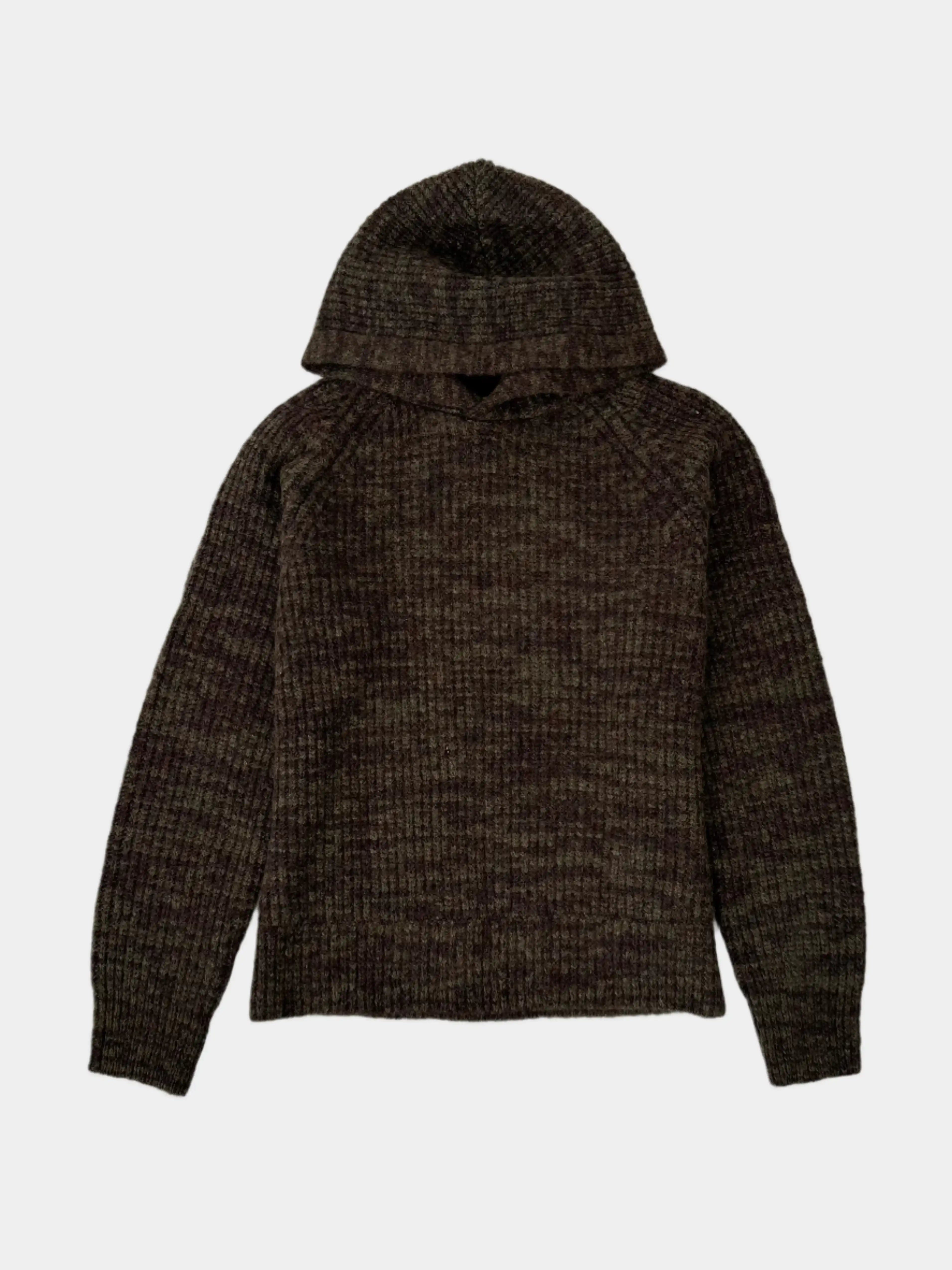 maglione Laneus, maglia con cappuccio, maglione marrone lana, maglia a coste, knitwear made in Italy