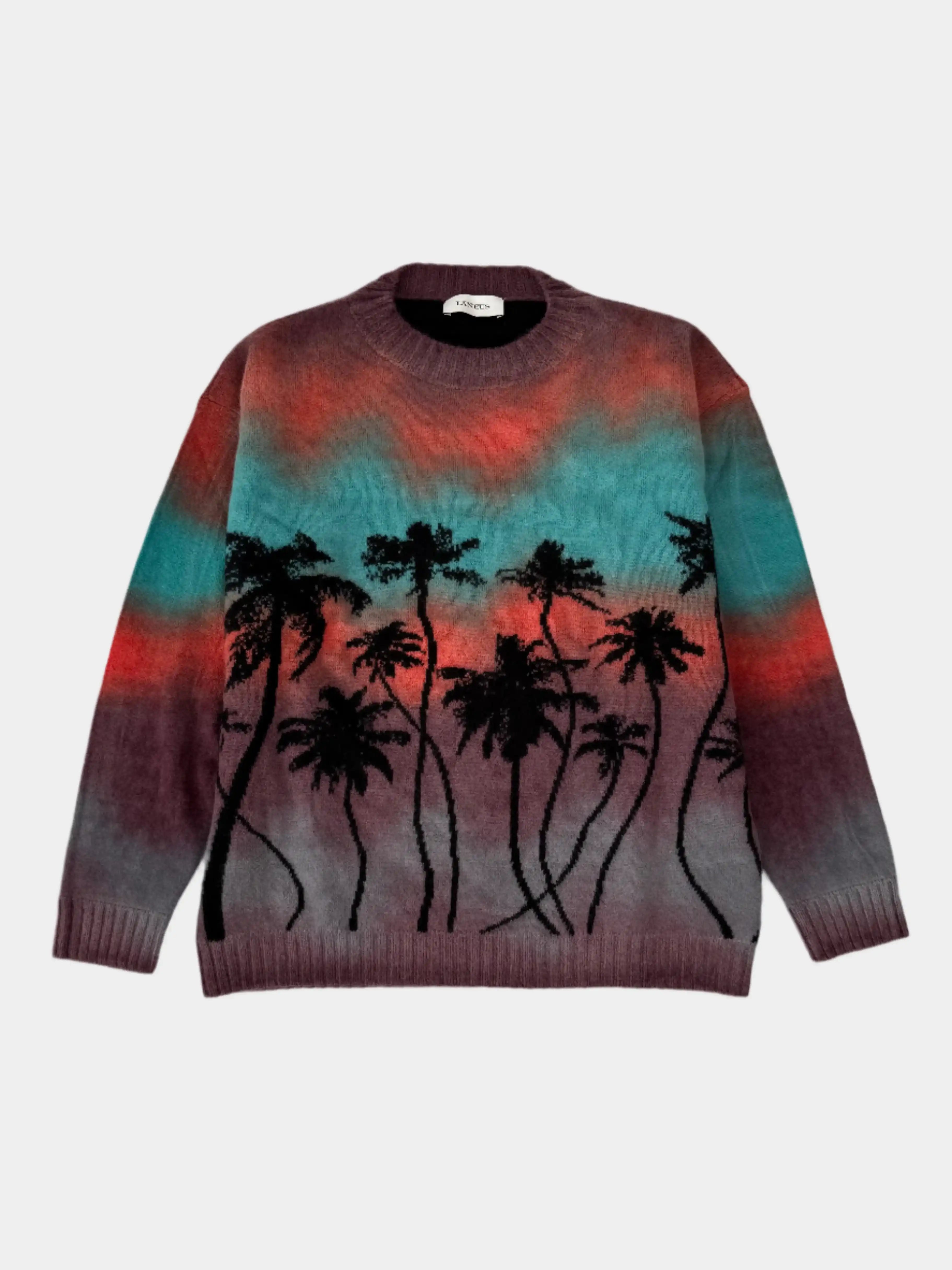 maglione Laneus, cashmere seta, maglione palme, jumper fantasia tropicale, maglione sfumato uomo, made in Italy