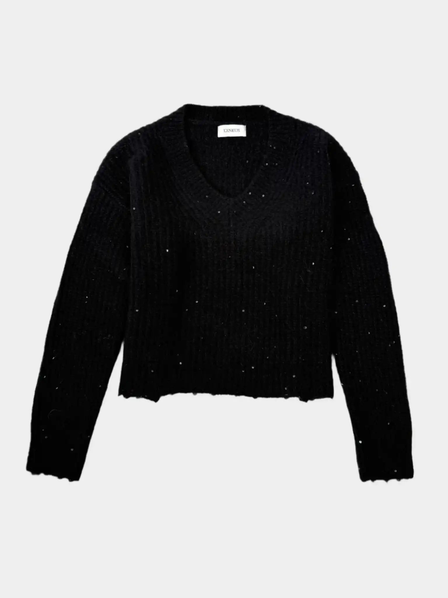 Vista frontale del maglione Laneus rosa ciliegia con collo a V