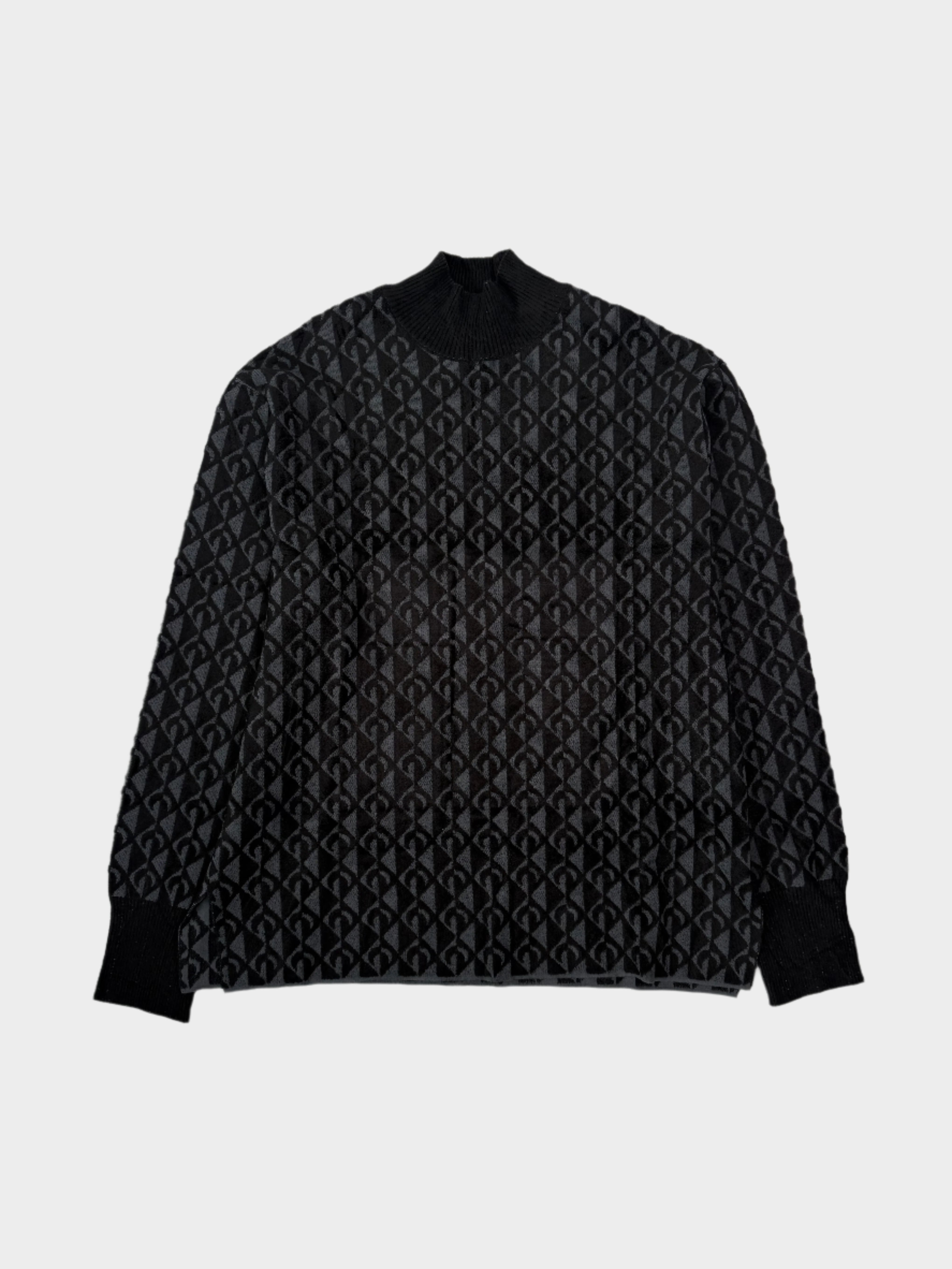 maglione Marine Serre, viscosa, maglia monogram, maglione nero uomo, maglia a collo alto, moda sostenibile

