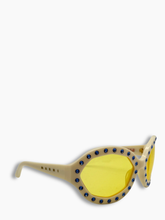 Yellow Sunglasses with Cream Frame and Blue Crystals -  | Qlhype