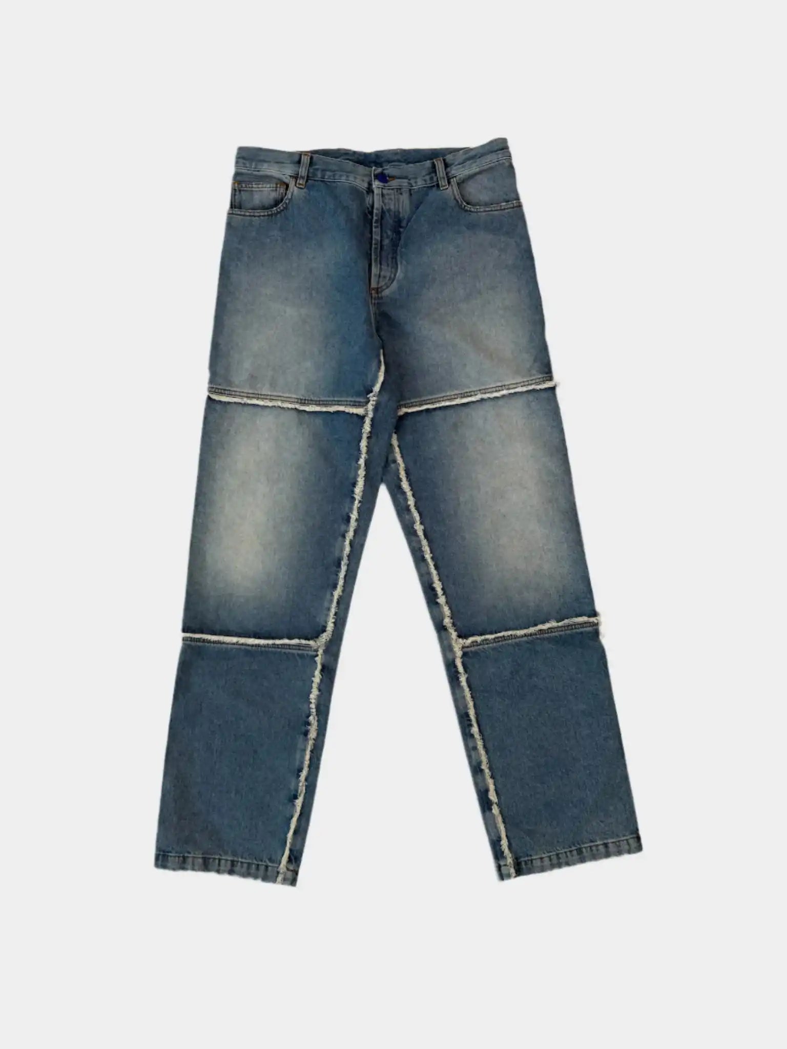Vista frontale dei jeans Off-White stonewash medio con cuciture sfrangiate