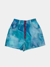 Blue Shorts With Water Print And Front Zip -  | dBlank