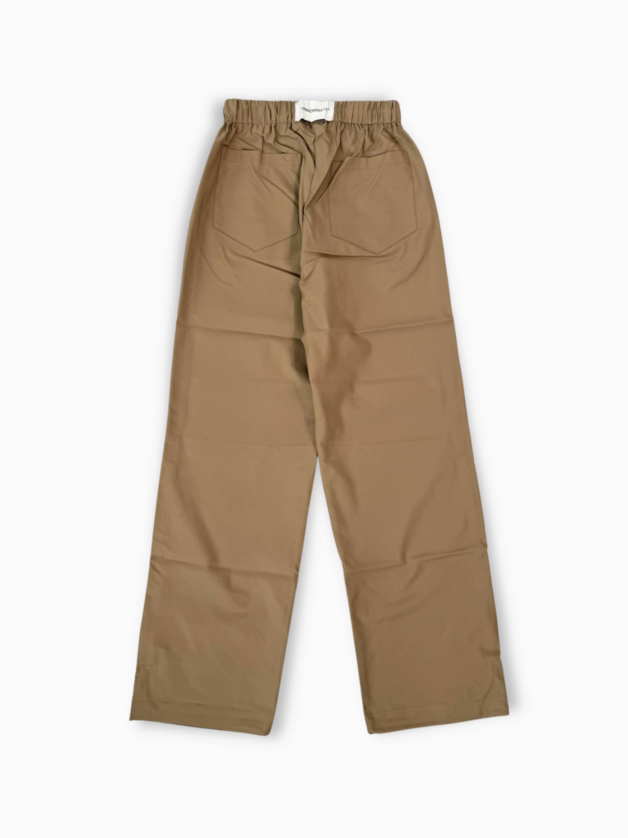 Pantalone beige in nylon e cotone con coulisse e tasche frontali