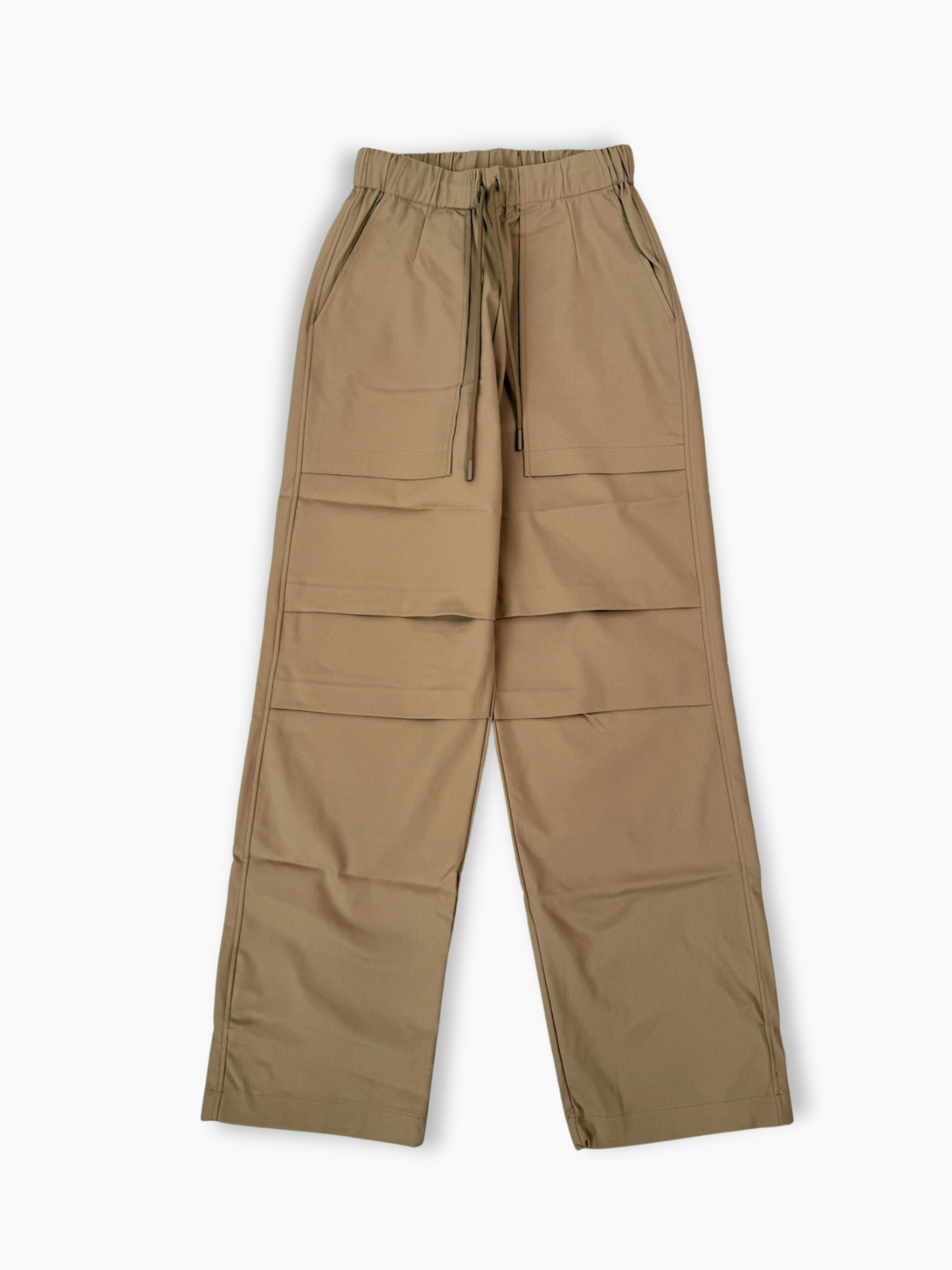 Pantalone beige in nylon e cotone con coulisse e tasche frontali