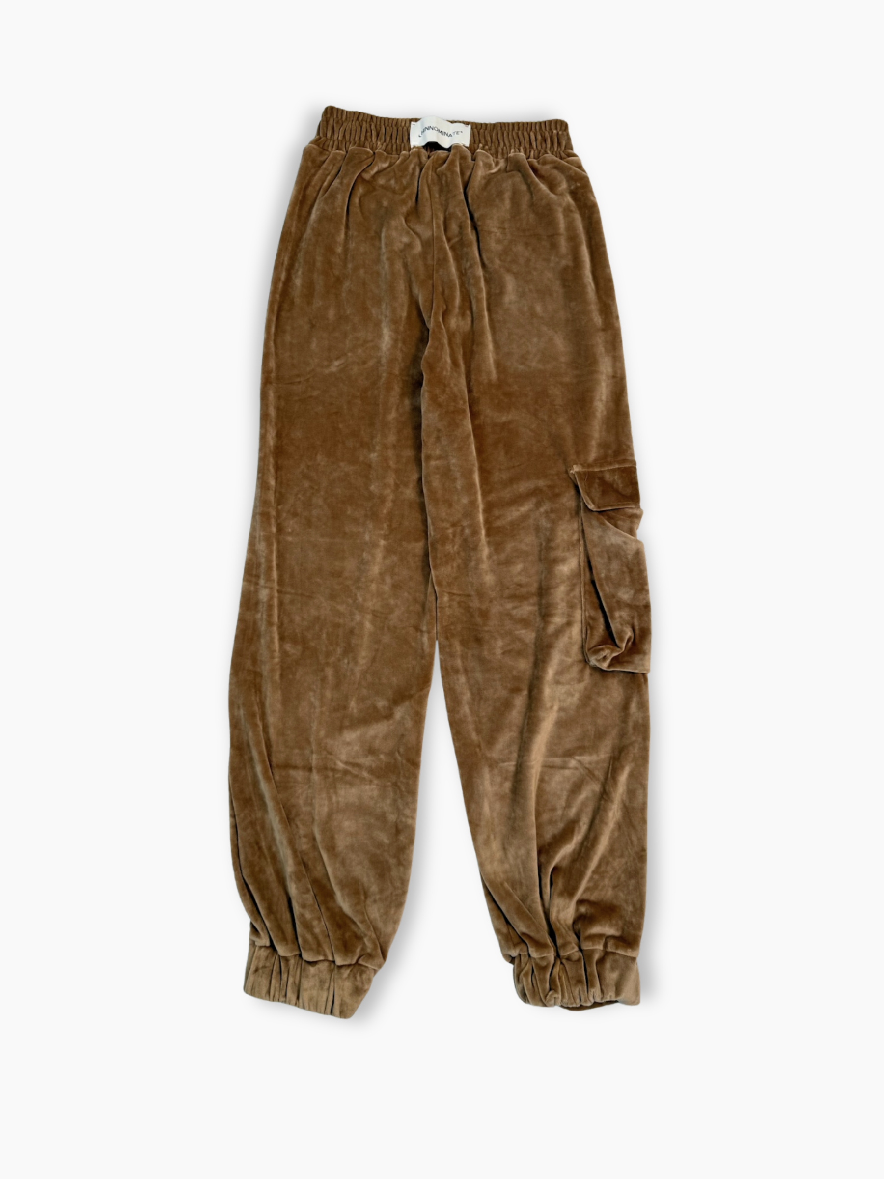 Pantalone Hinnominate in ciniglia tortora con tascone laterale e fondo elasticizzato