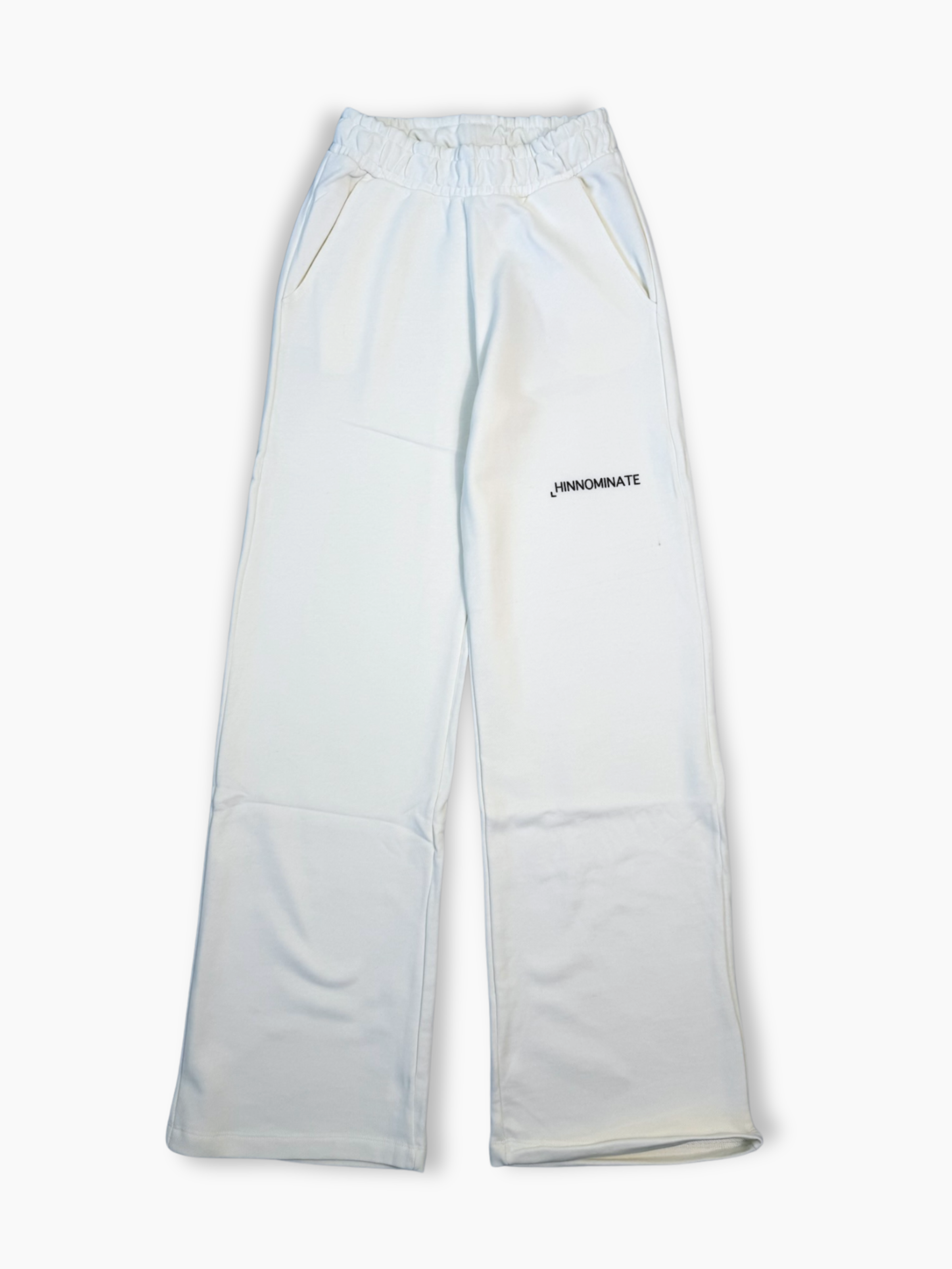 Pantalone dritto bianco Hinnominate in cotone con vita elasticizzata e logo stampato