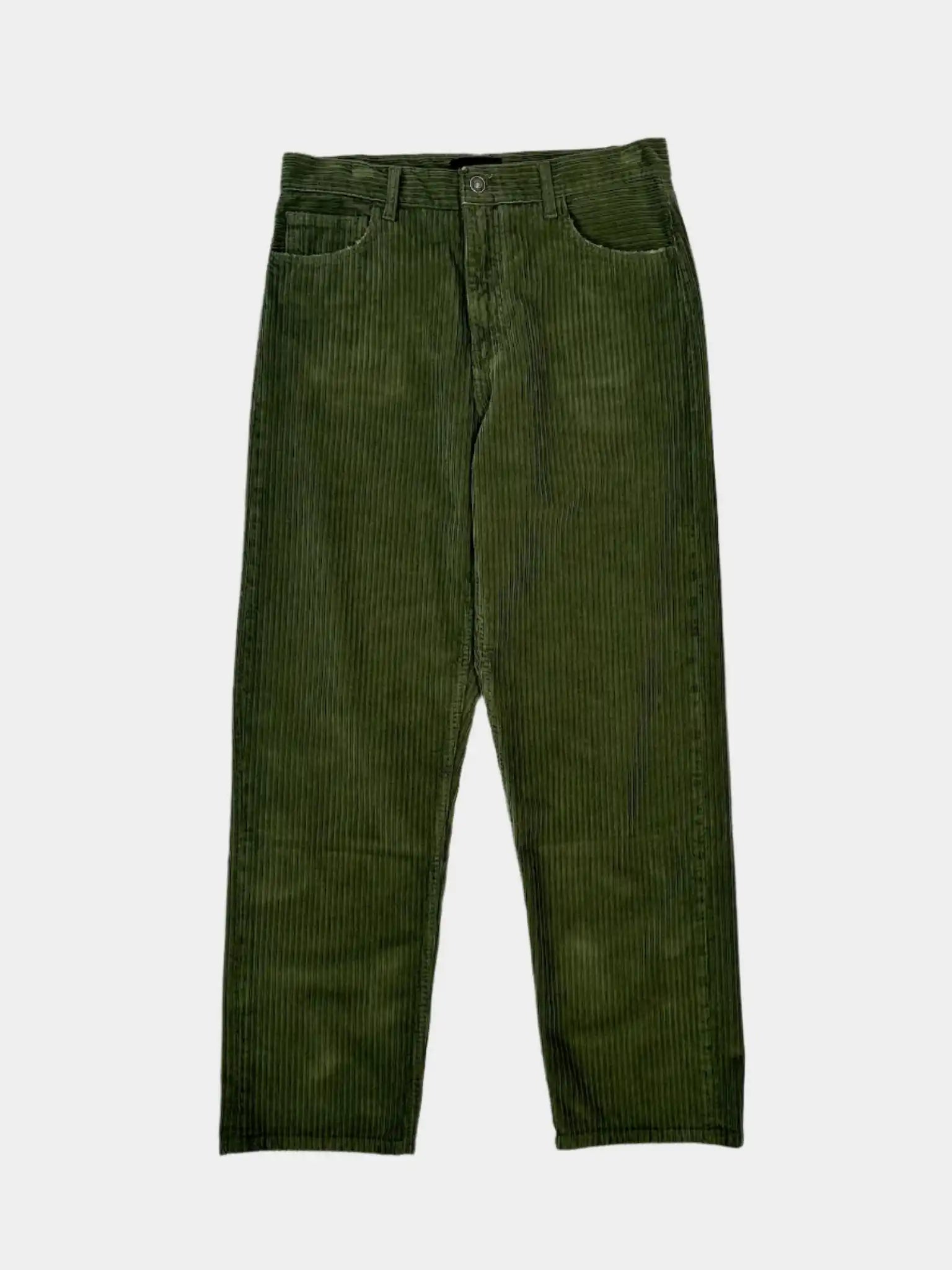 Vista frontale dei pantaloni Alanui in velluto verde militare