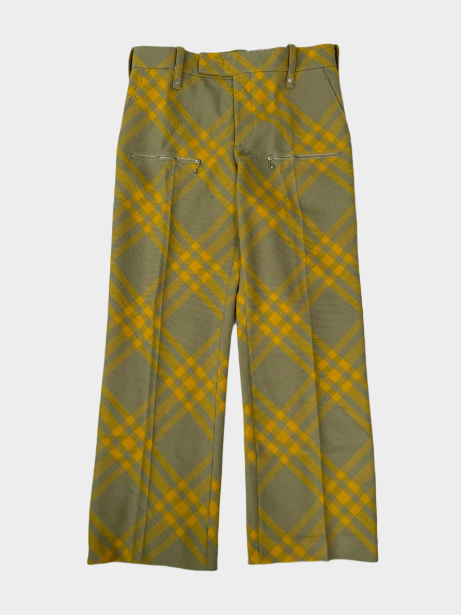 Pantaloni Burberry gialli a quadri con zip frontali vista fronte