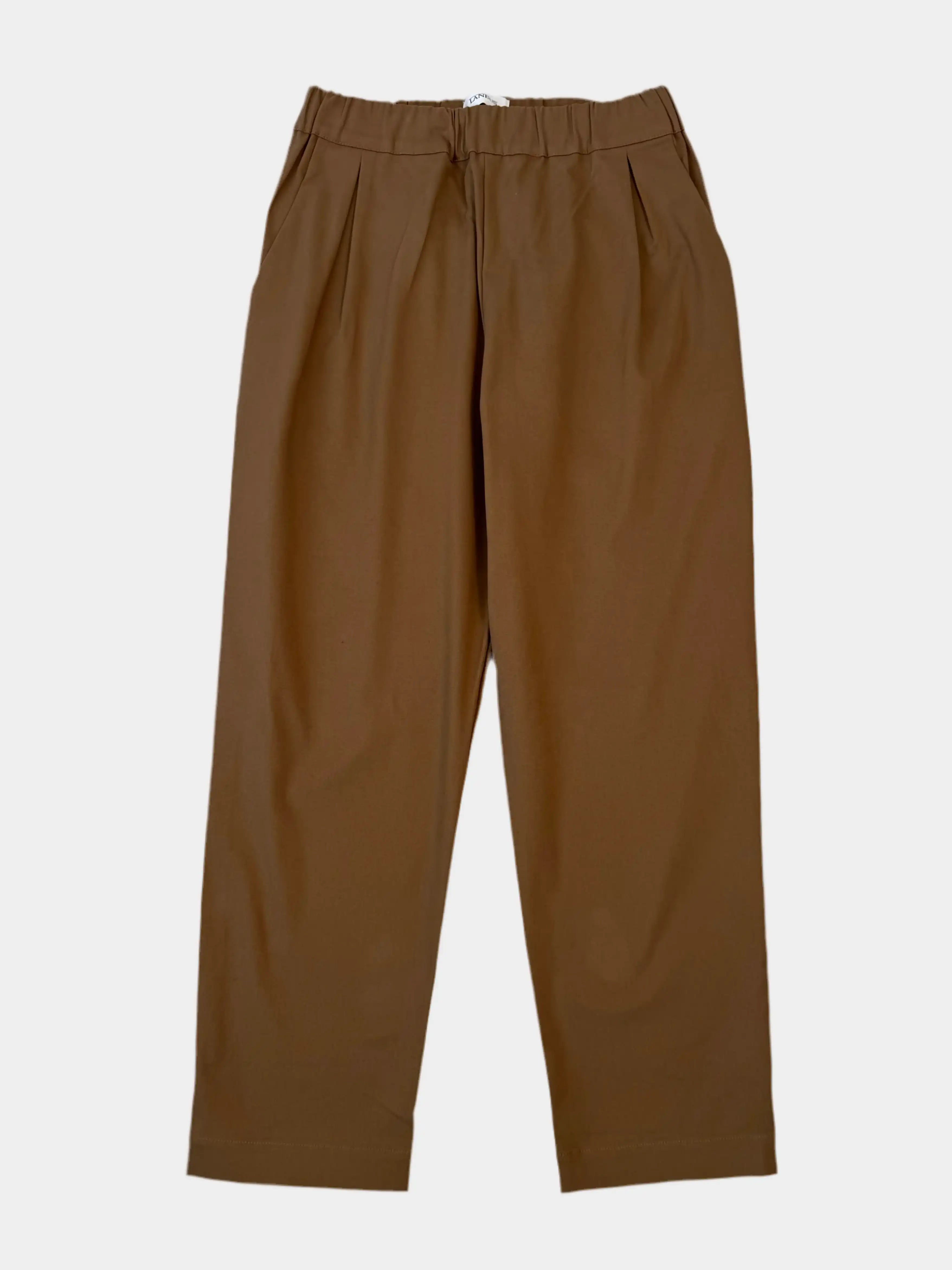 Pantaloni Laneus color cammello con vita elasticizzata e ricamo logo sul retro
