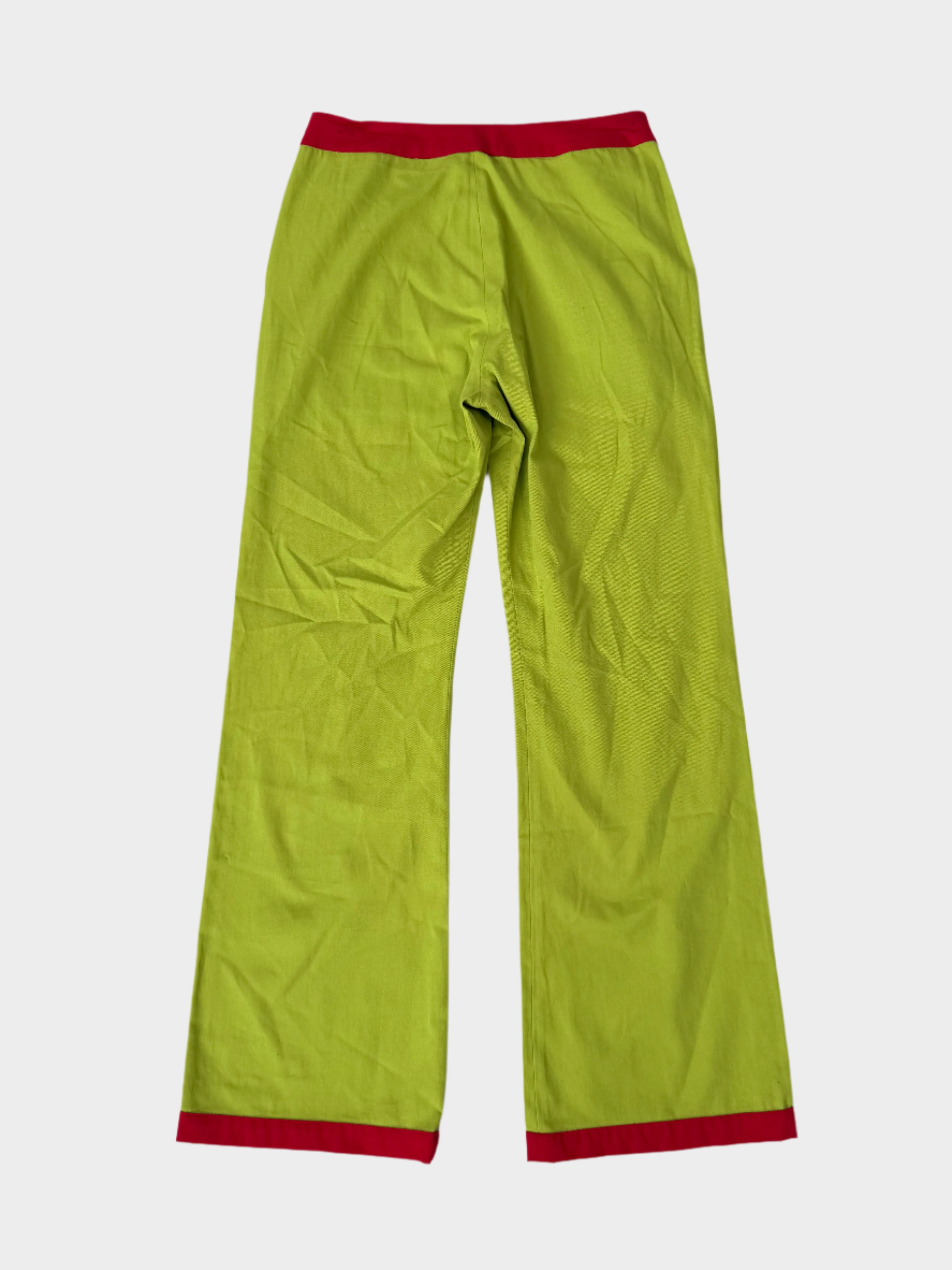 Lime Green Cotton Trousers With Red Details