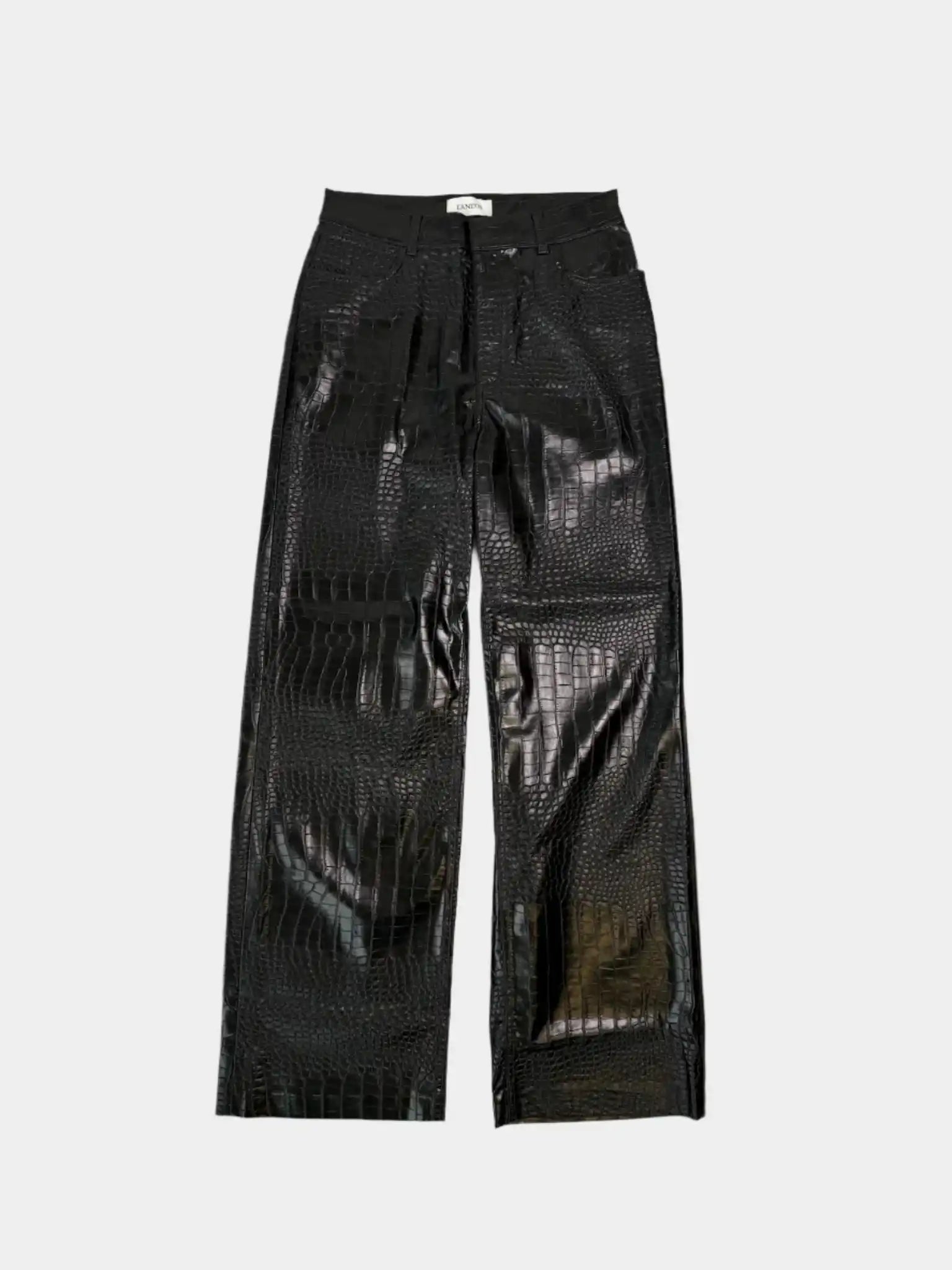 pantaloni eco-pelle coccodrillo, pantaloni neri lucidi Laneus, pantaloni donna eleganti, pantaloni effetto pelle Qlhype
