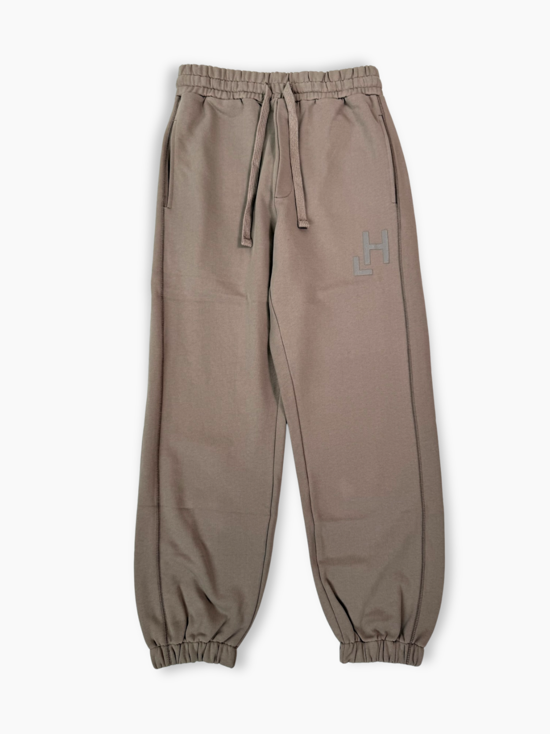 Pantaloni in felpa Hinnominate fango con doppie cuciture e logo stampato tono su tono