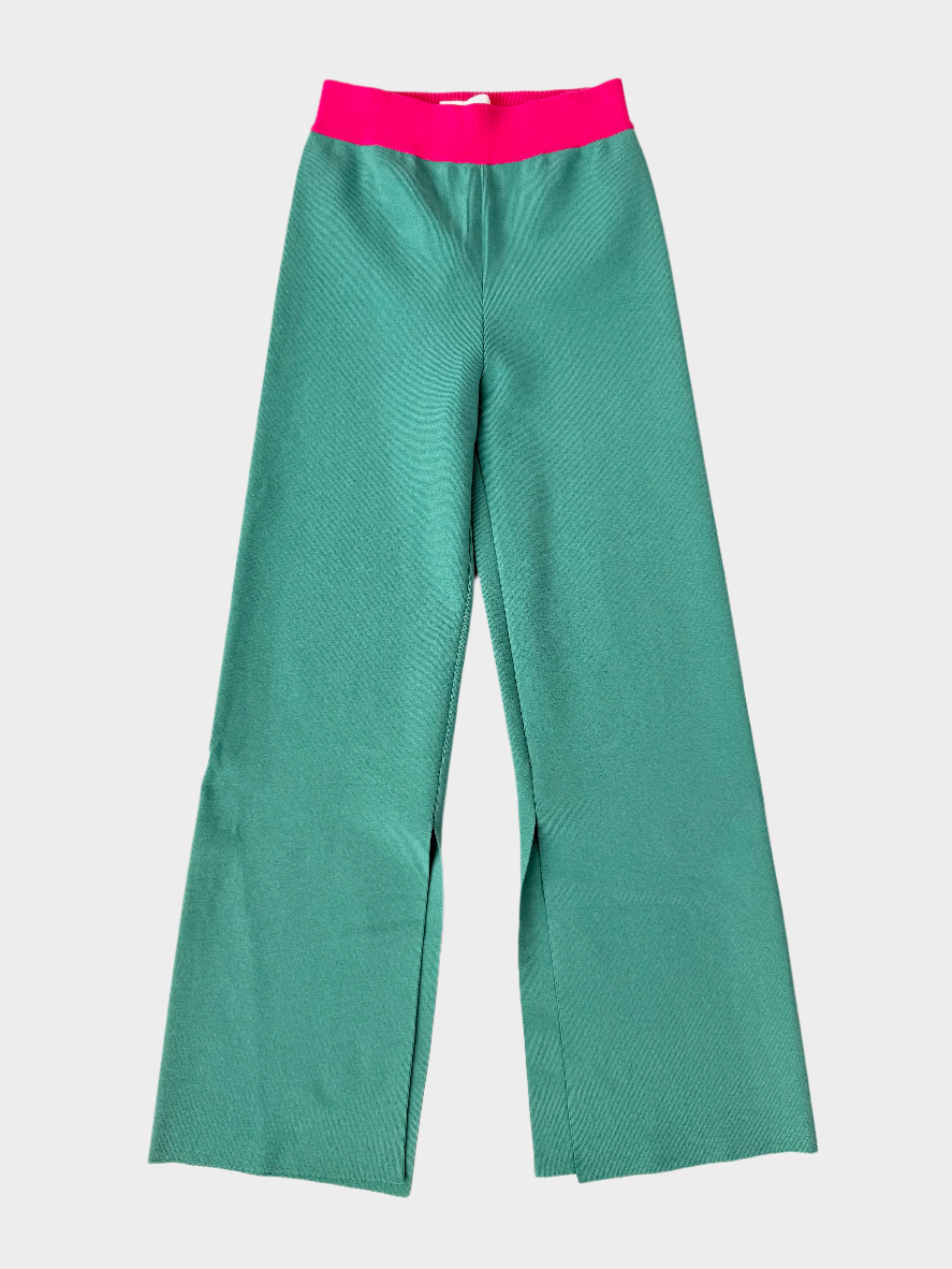 Pantaloni knit verdi con vita elasticizzata fucsia Kirin Peggy Gou, vista frontale