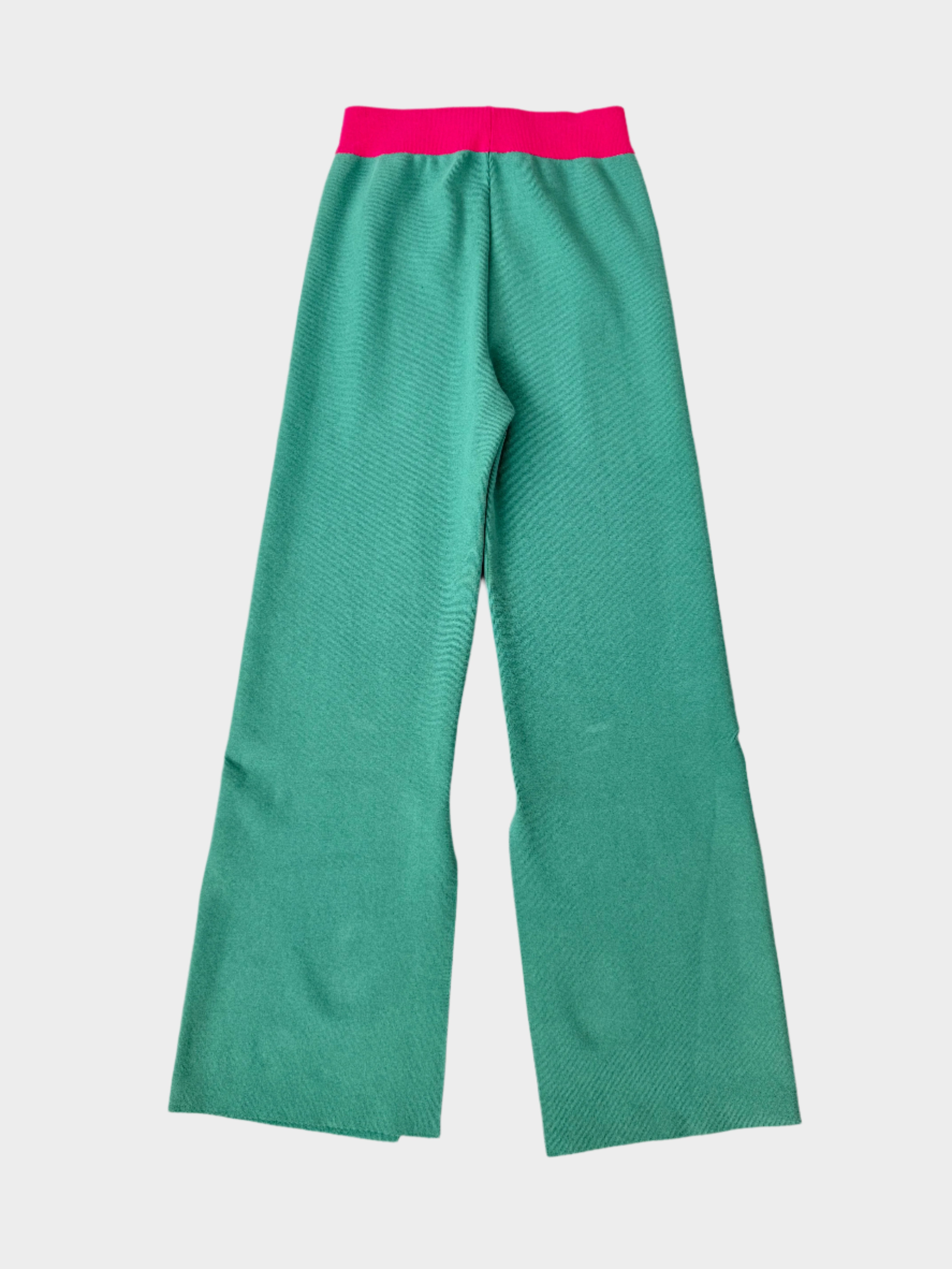 Green Knitted Trousers with Fuchsia Elastic Waist