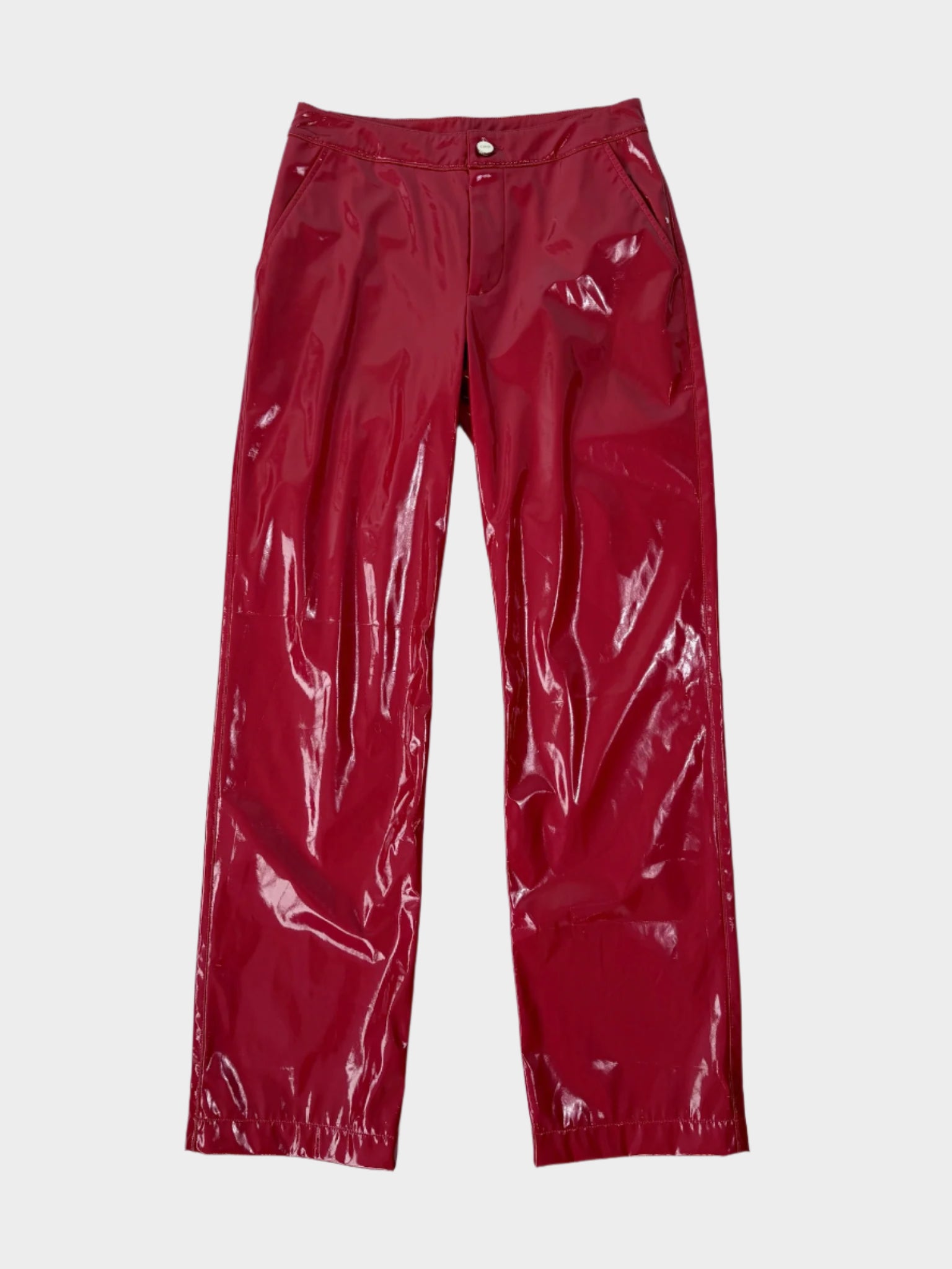 Pantaloni in lattice rosso lucido firmati Kirin Peggy Gou vista frontale