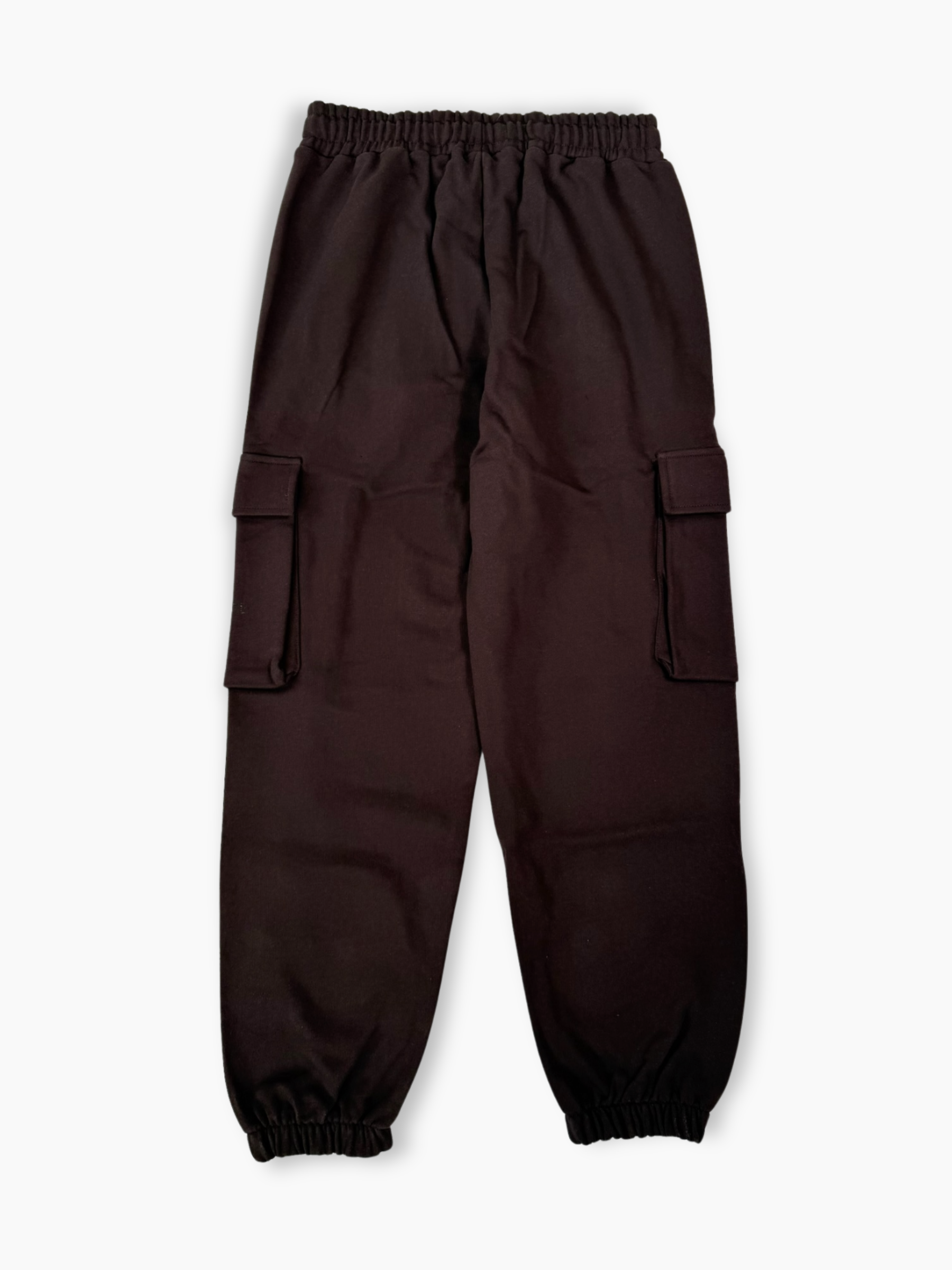Pantaloni cargo Hinnominate in felpa marrone scuro con tasconi e stampa tono su tono