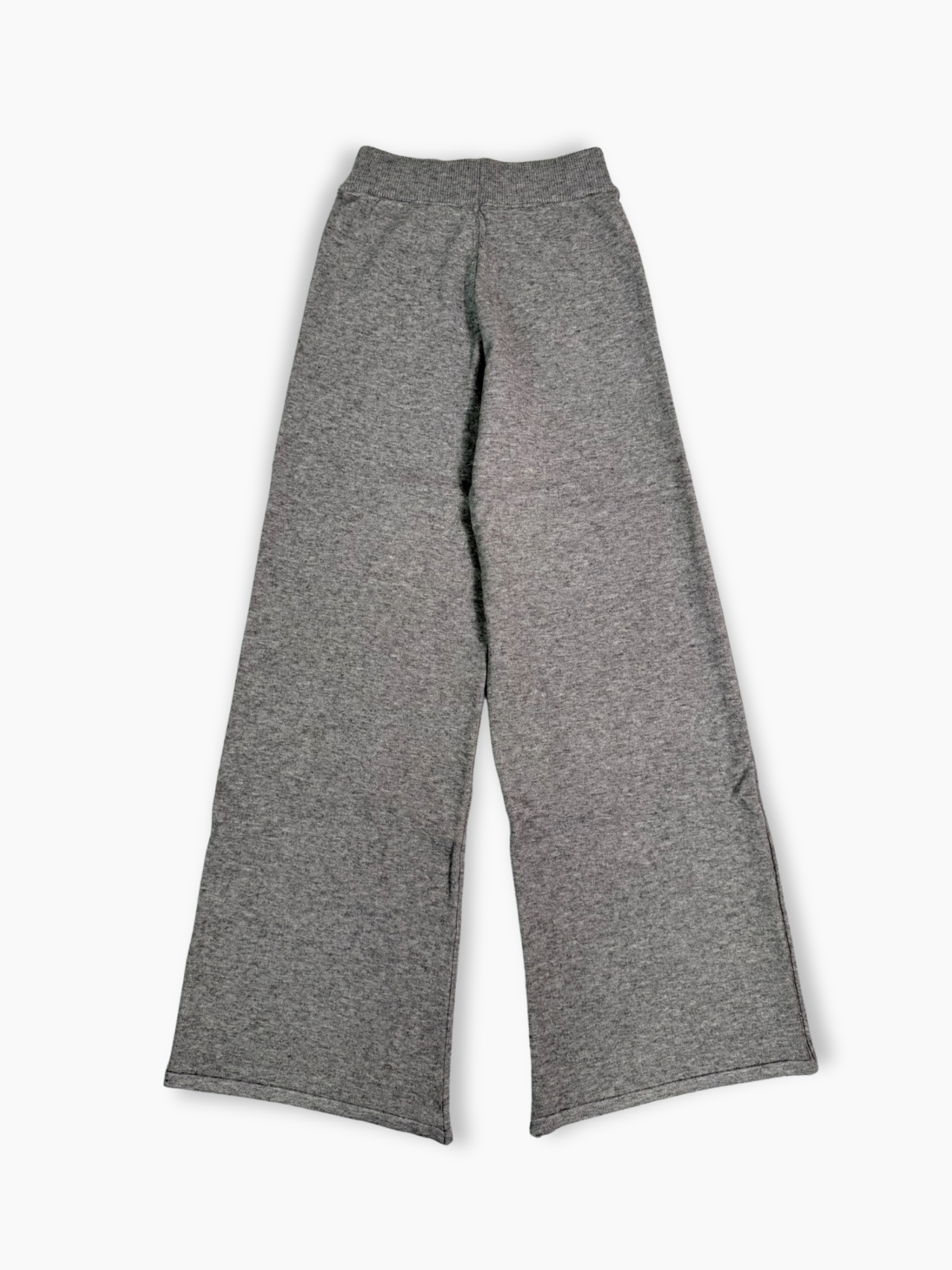 Pantaloni a palazzo in maglia grigio melange con logo tono su tono ricamato sulla gamba
