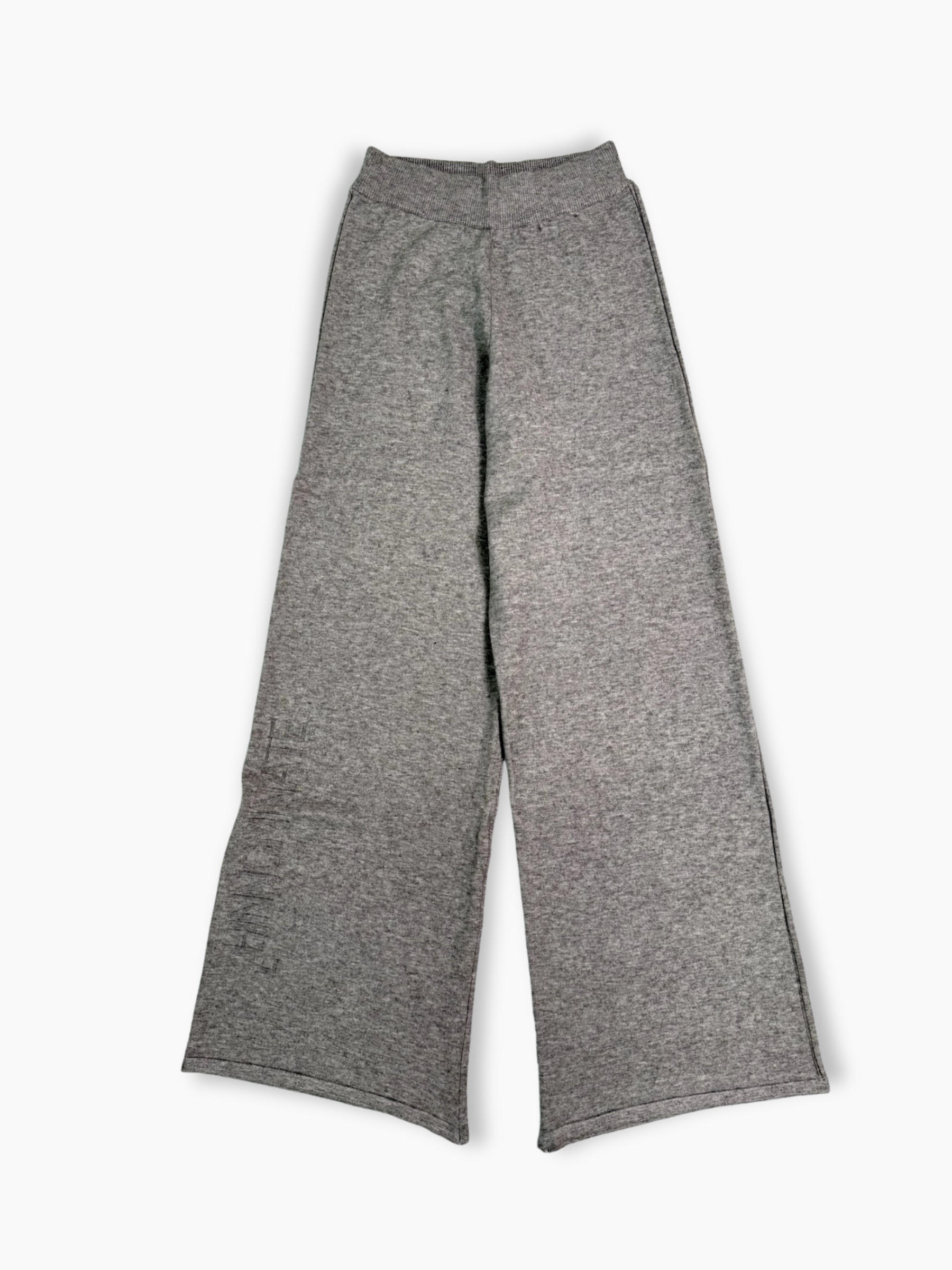 Pantaloni a palazzo in maglia grigio melange con logo tono su tono ricamato sulla gamba