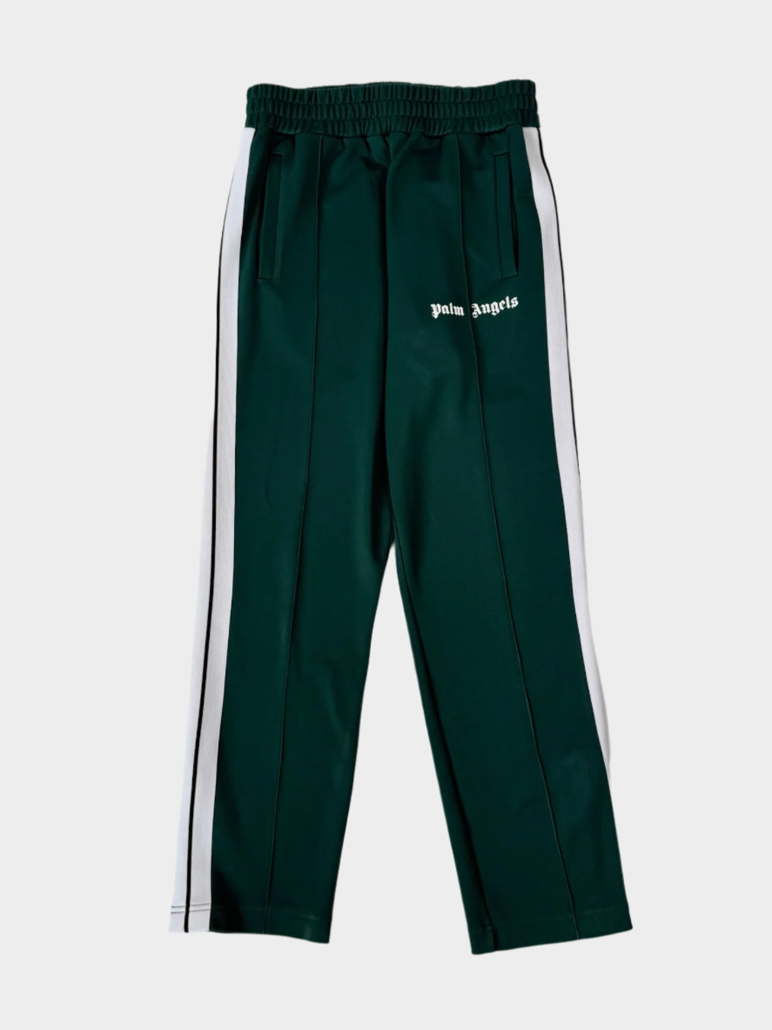 Pantaloni Palm Angels verdi con bande bianche laterali frontali