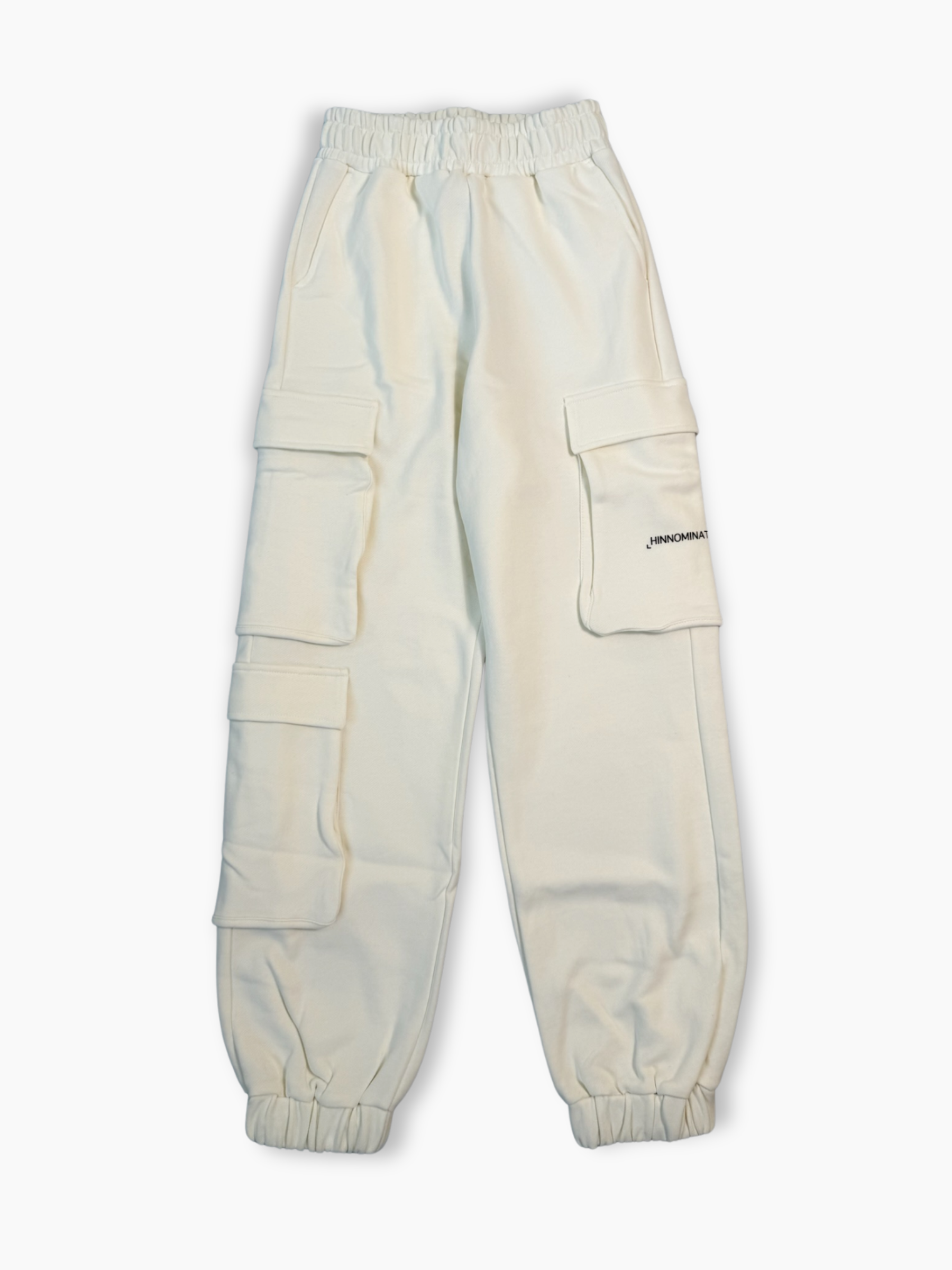 Pantaloni Hinnominate panna in felpa con tasconi laterali e stampa logo