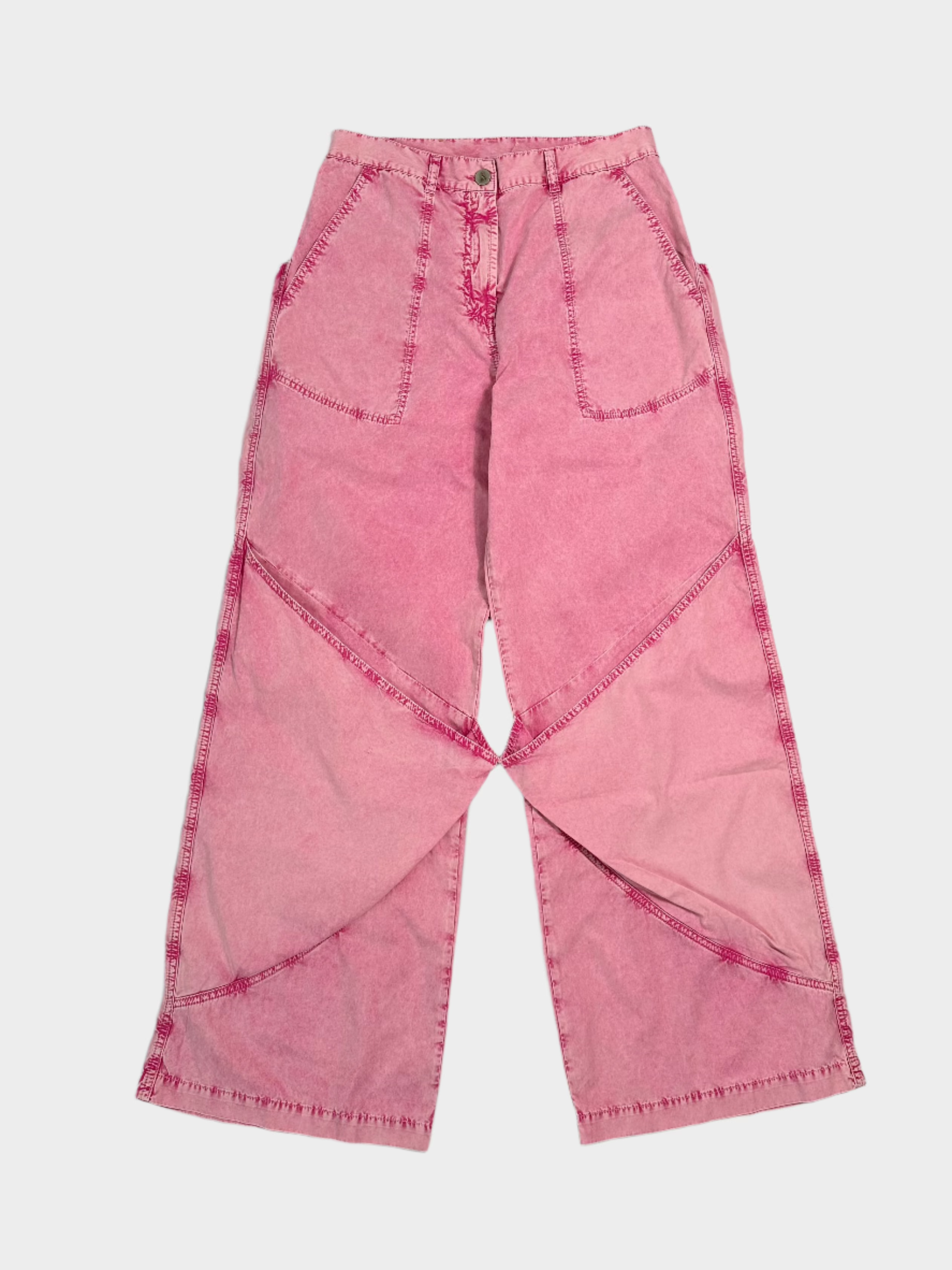 Pantaloni rosa The Attico in denim con cuciture rosse a vista

