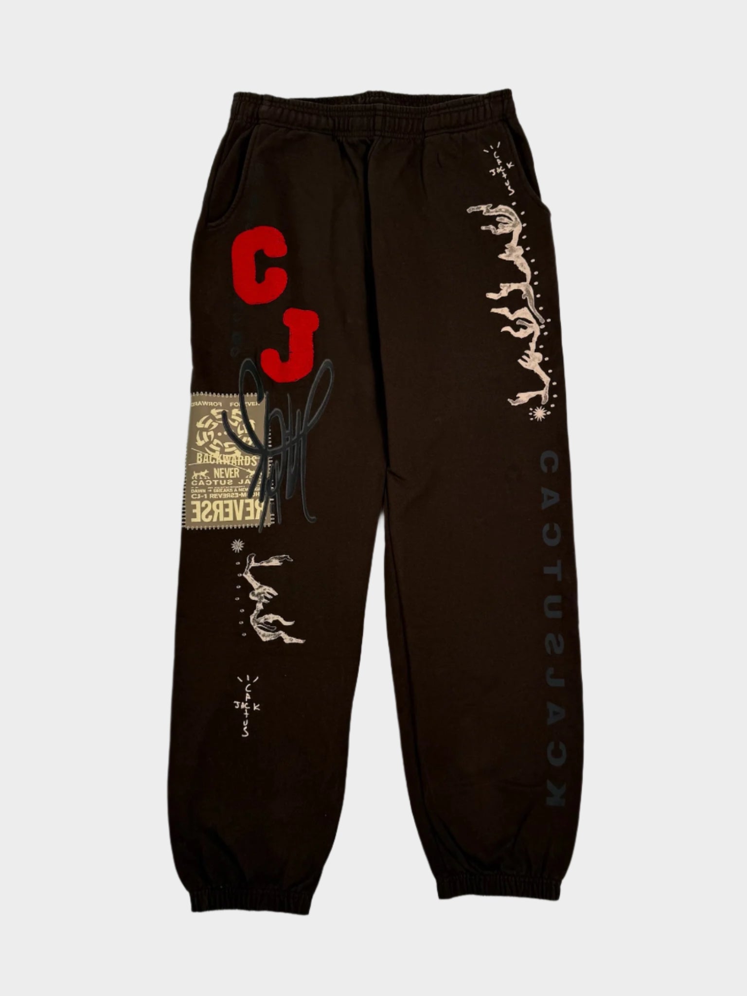 pantaloni Travis Scott, pantaloni Cactus Jack, pantaloni flare marroni, streetwear cotone Travis Scott, pantaloni grafici Travis Scott