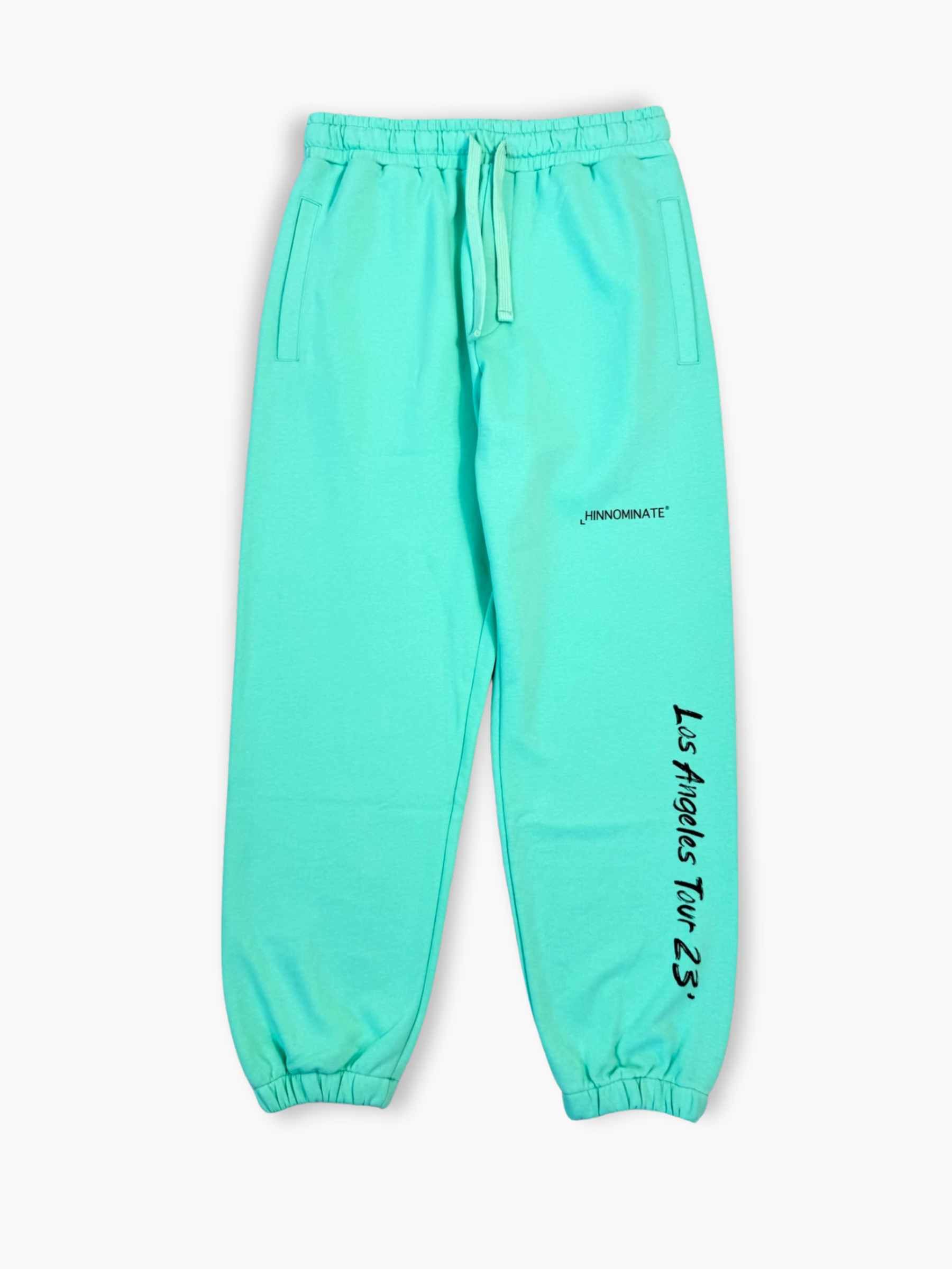 Pantaloni Hinnominate verde menta con stampa Los Angeles Tour vista frontale