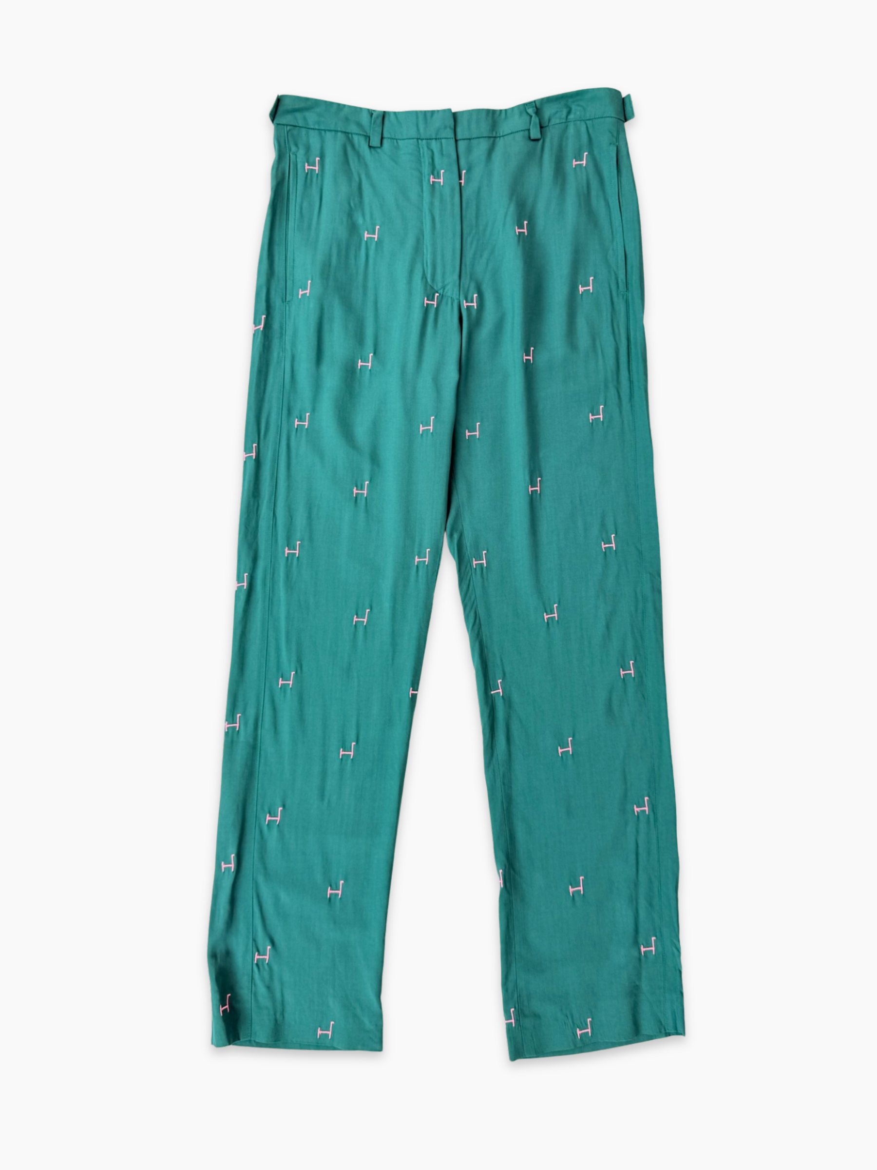 Pantaloni verde smeraldo Kirin con motivo ricamato di giraffe in smoking